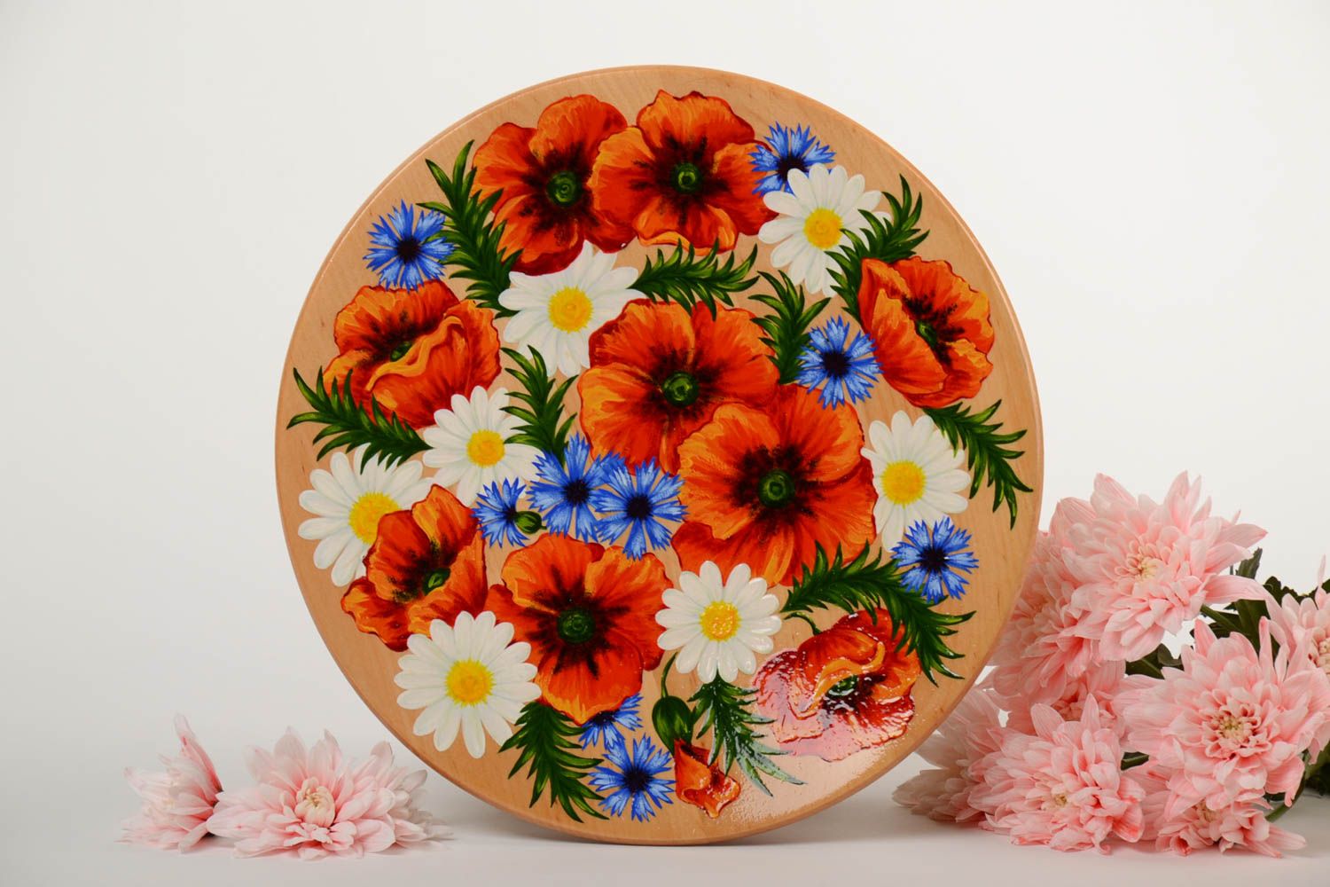 Ethno origineller handgemachter Wandteller aus Holz mit Blumen Geschenk Frau foto 1