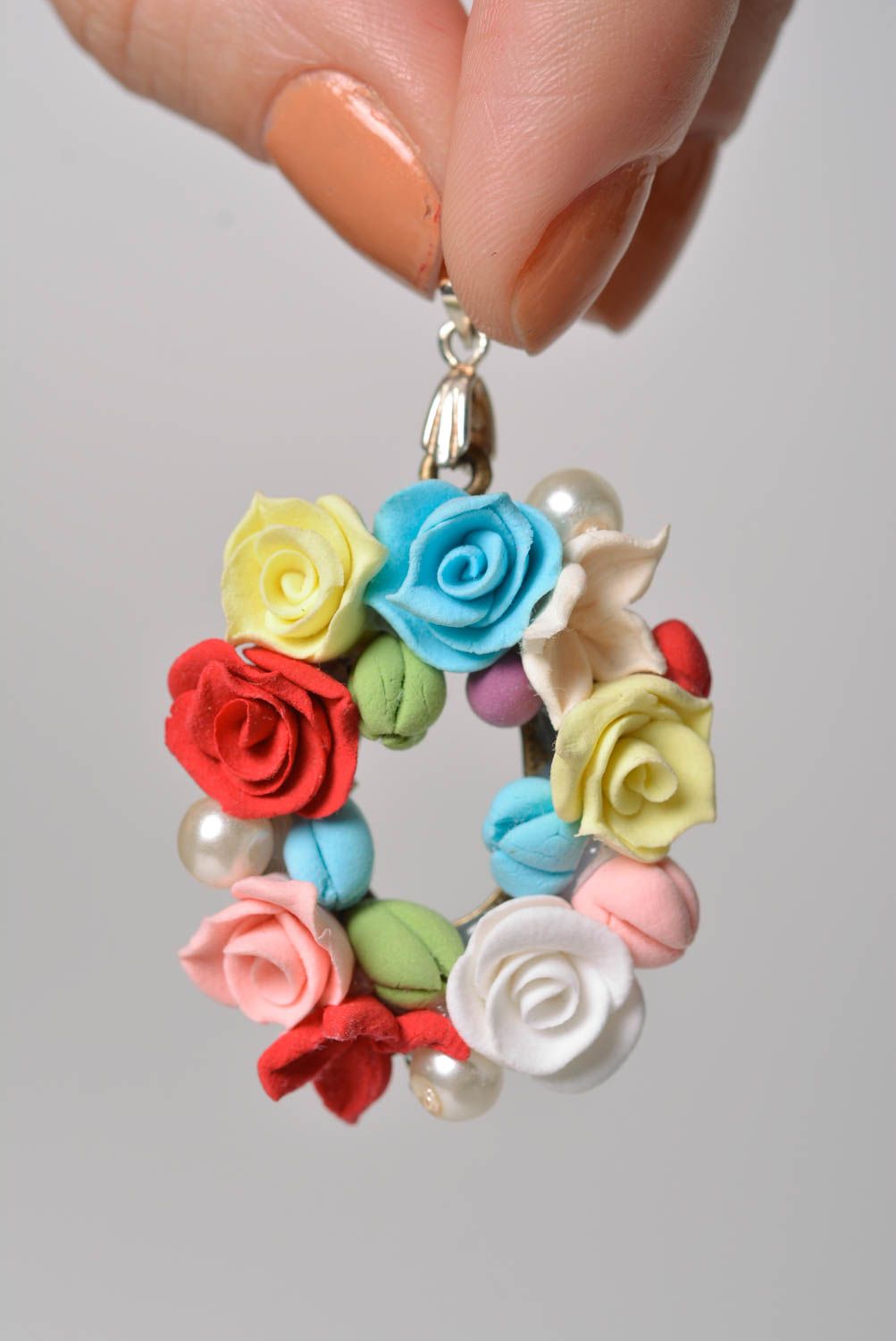 Beautiful women's handmade designer polymer clay flower neck pendant photo 4