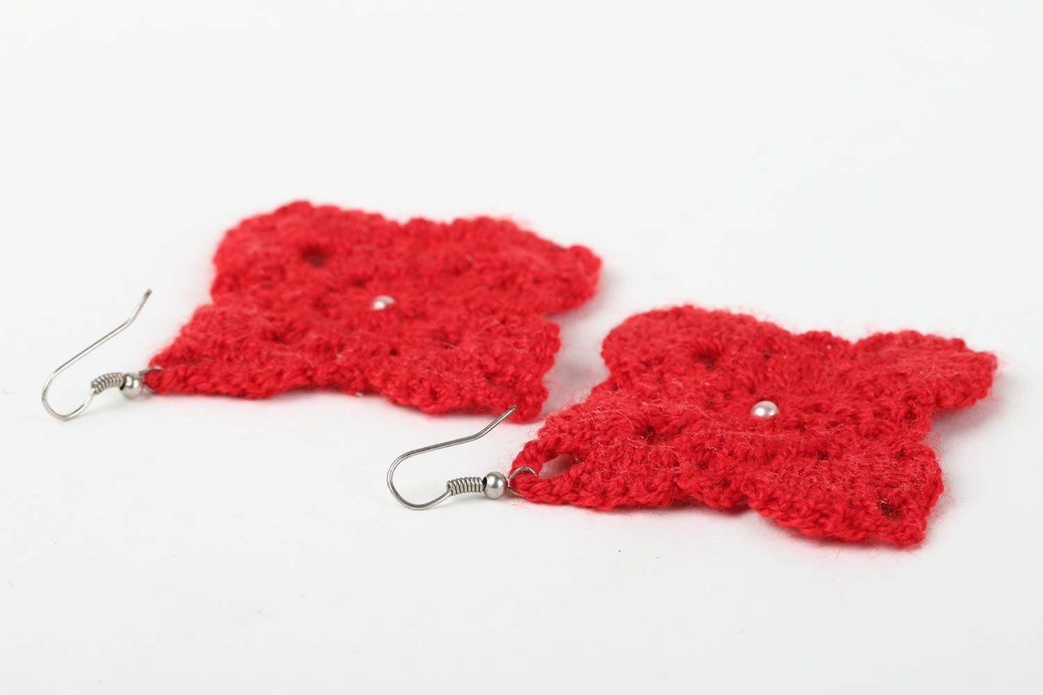 Boucles d'oreilles rouges Bijou fait main fils coton au crochet Cadeau femme photo 4