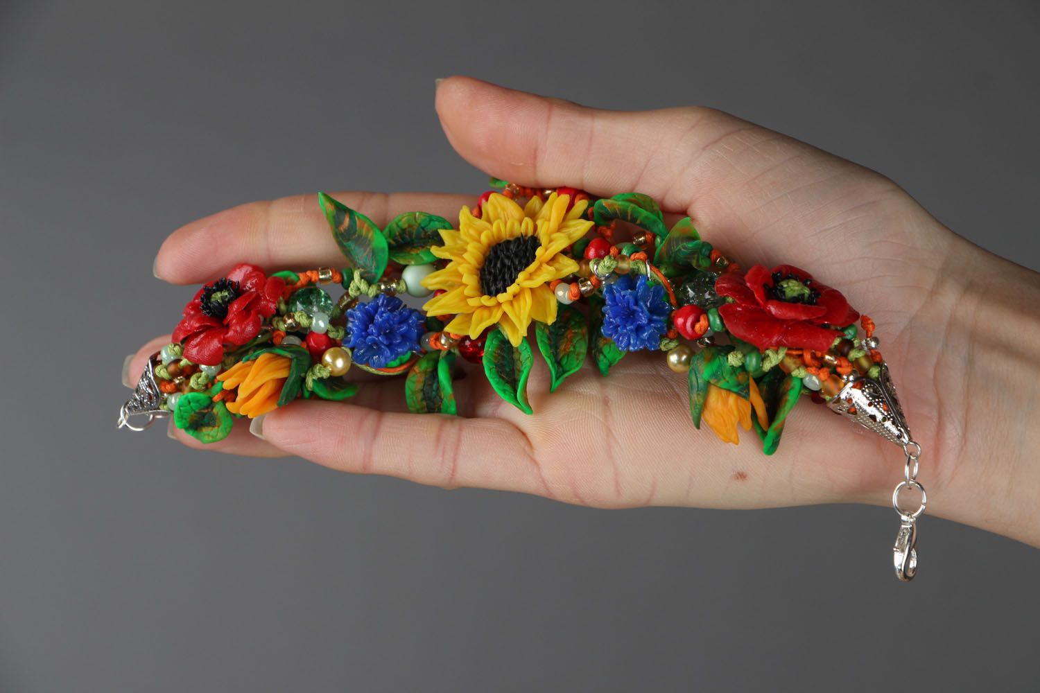 Bracelet en argile polymère avec fleurs original photo 5