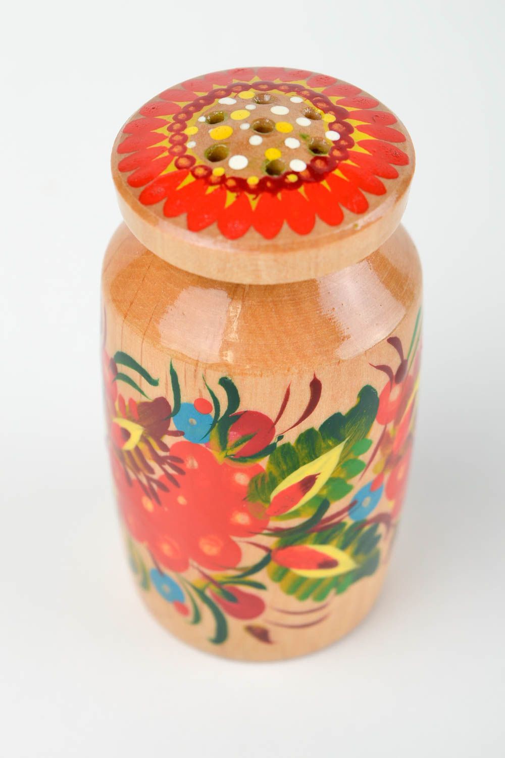 Handmade Salz Dose aus Holz Küchen Zubehör Aufbewahrung Gewürze grelle Blumen foto 3