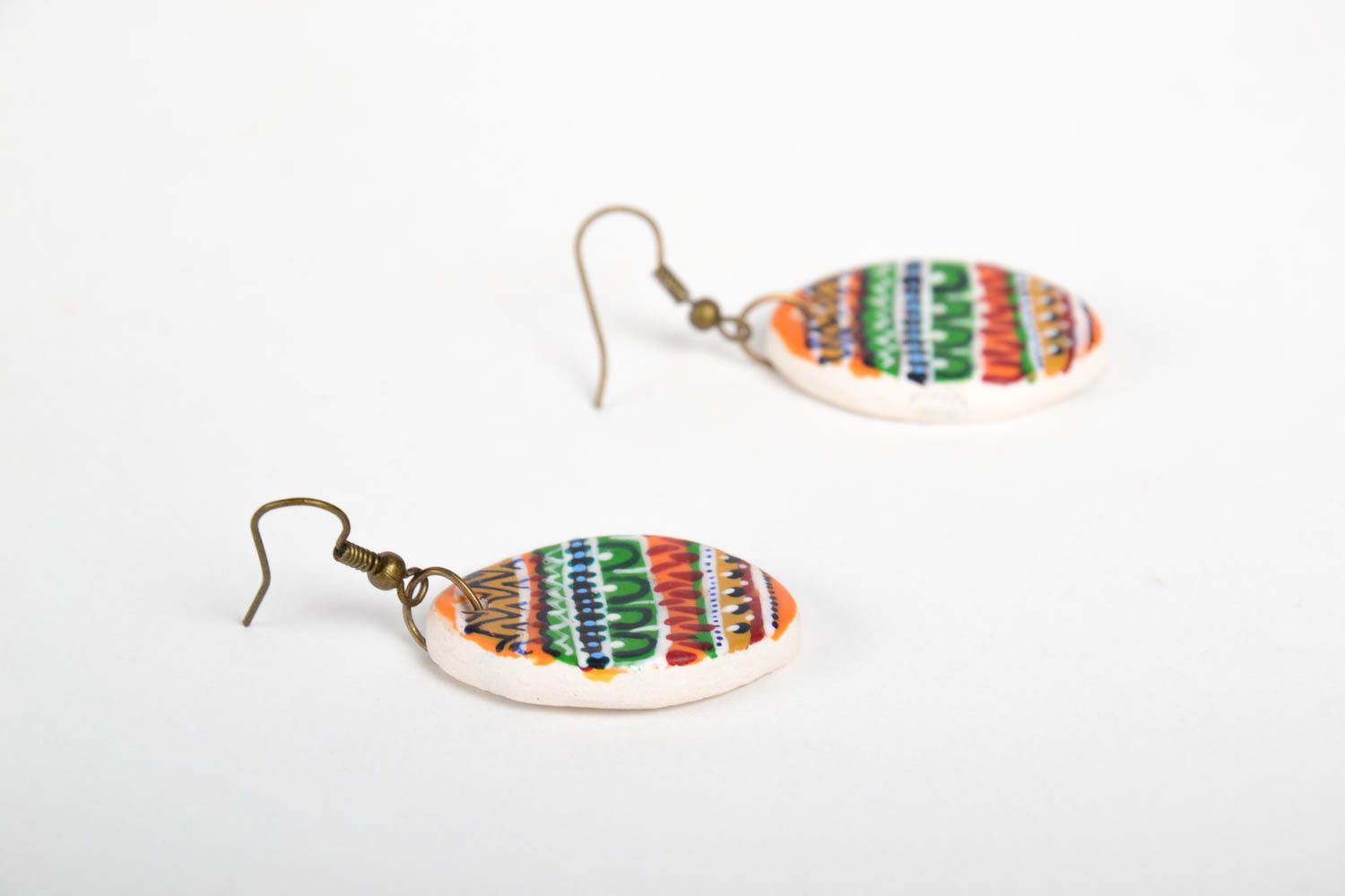 Handmade cute round earrings stylish earrings with charms ceramic jewelry photo 5