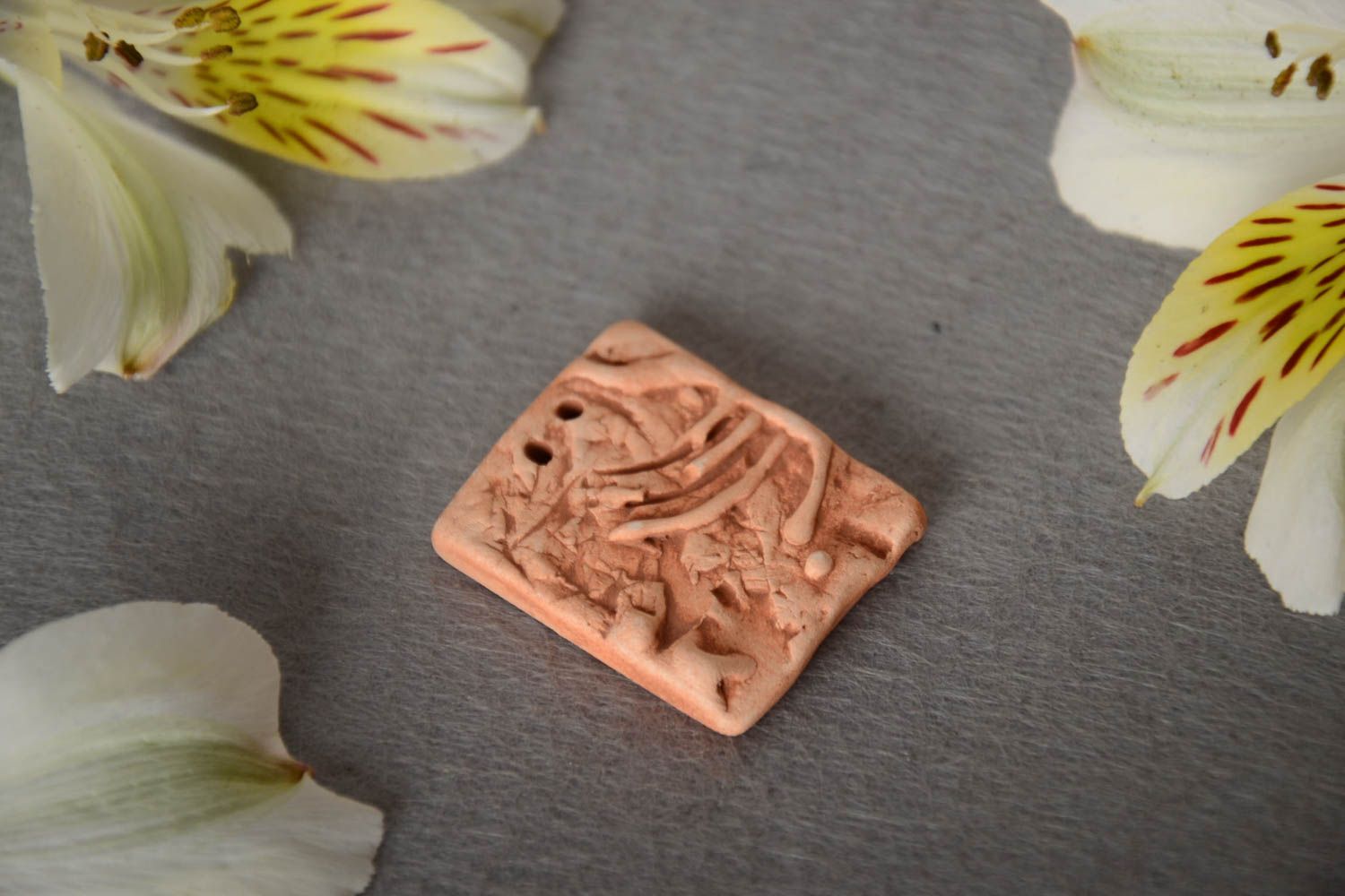Homemade relief flat ceramic decoration for jewelry making pendant without cord photo 1