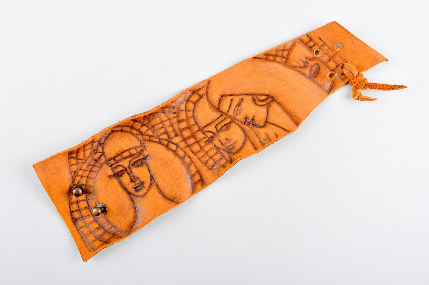 Pulsera de cuero hecha a mano con dibujo accesorio para mujer regalo original foto 3