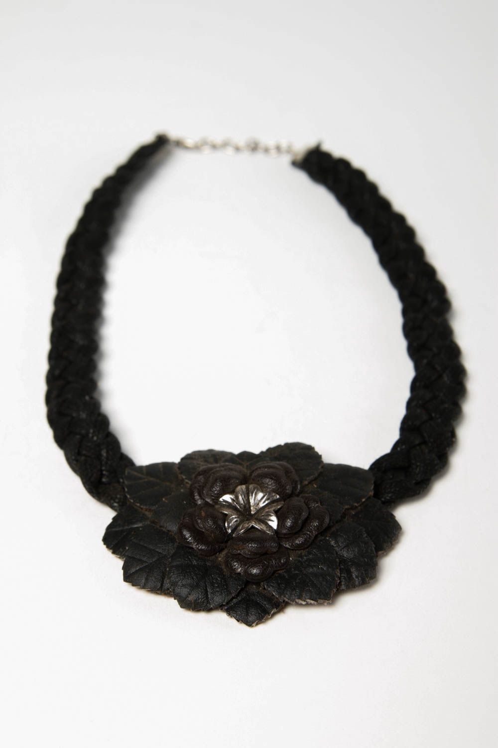 Leather necklace handmade flower jewelry designer accessories leather goods photo 3