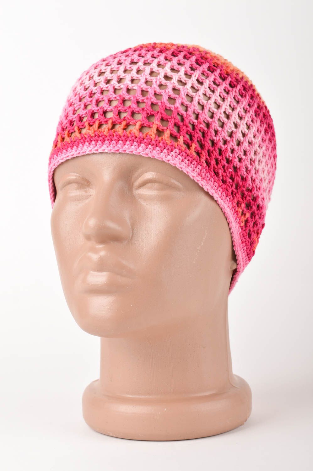 Bonnet tricot fait main Chapeau au crochet rose orange Vêtement enfant photo 1