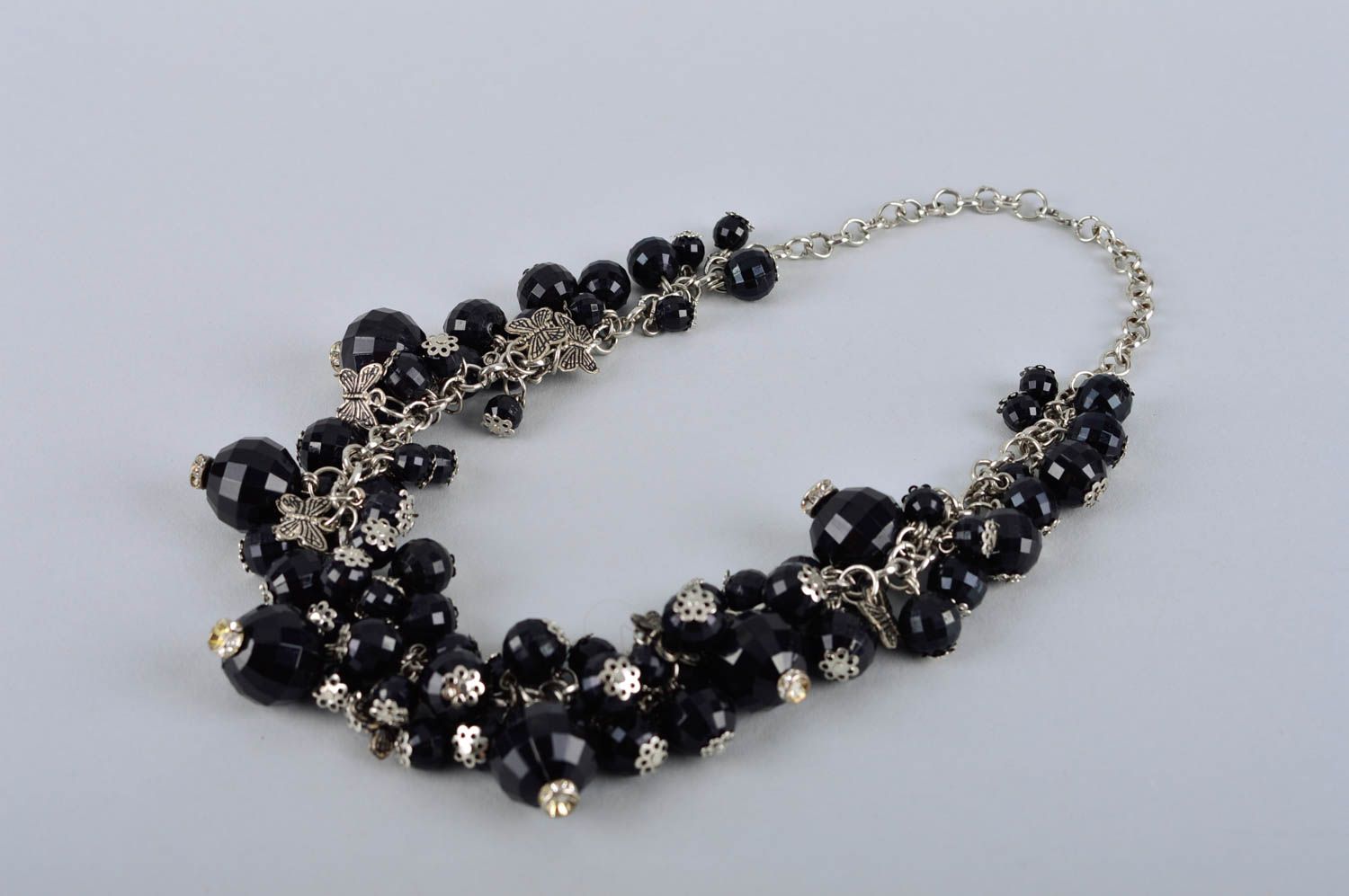 Handmade total black beaded necklace stylish designer accessory present for girl photo 5