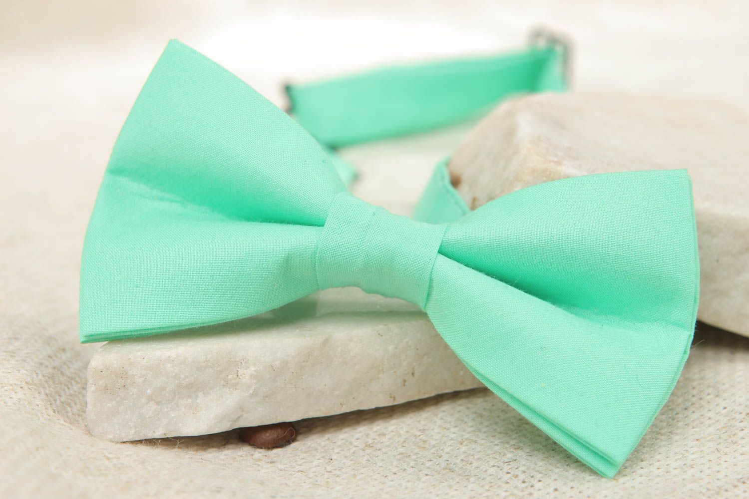 Cotton fabric bow tie of turquoise color photo 5
