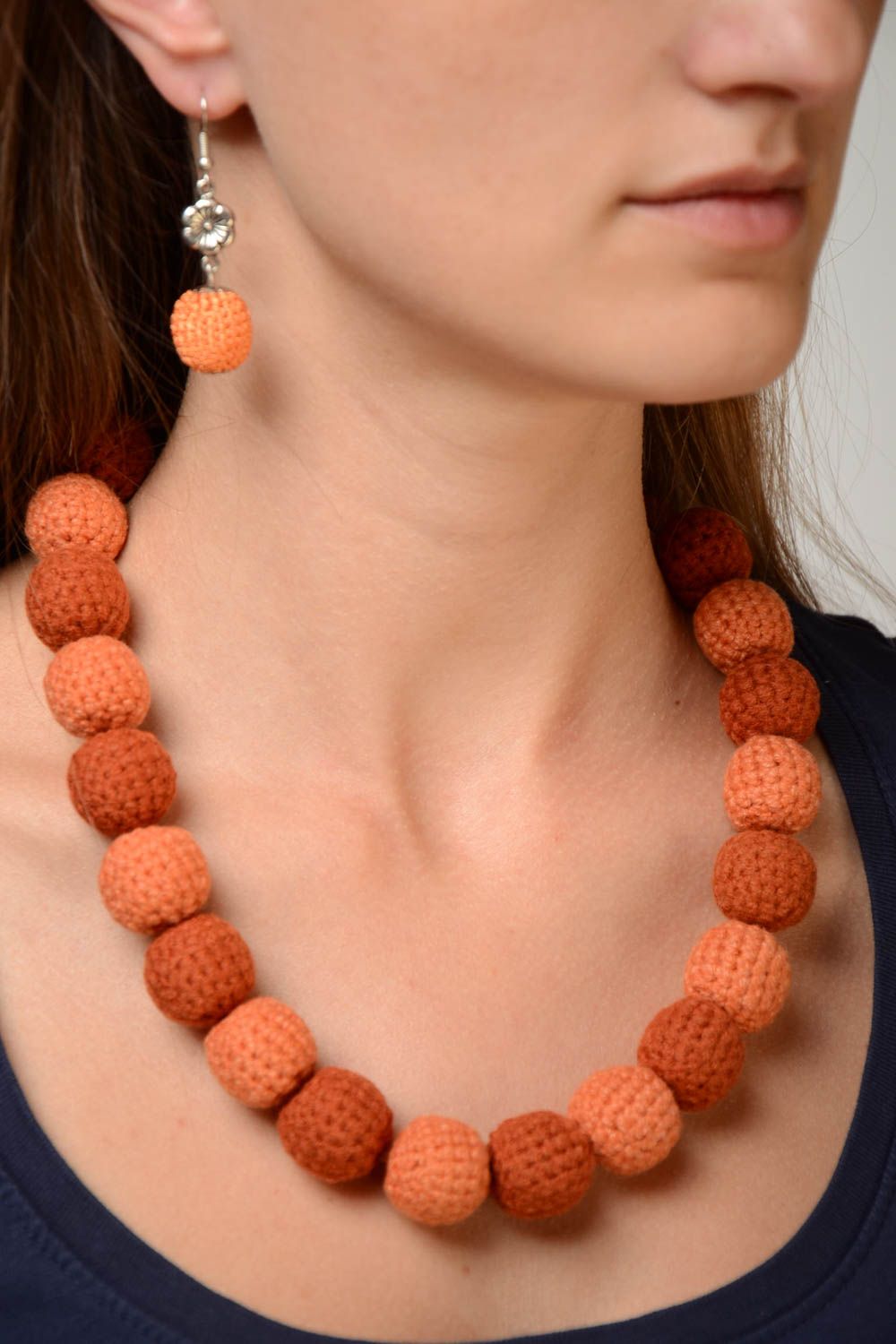 Women's handmade crochet ball jewelry set designer earrings and necklace 2 items photo 1