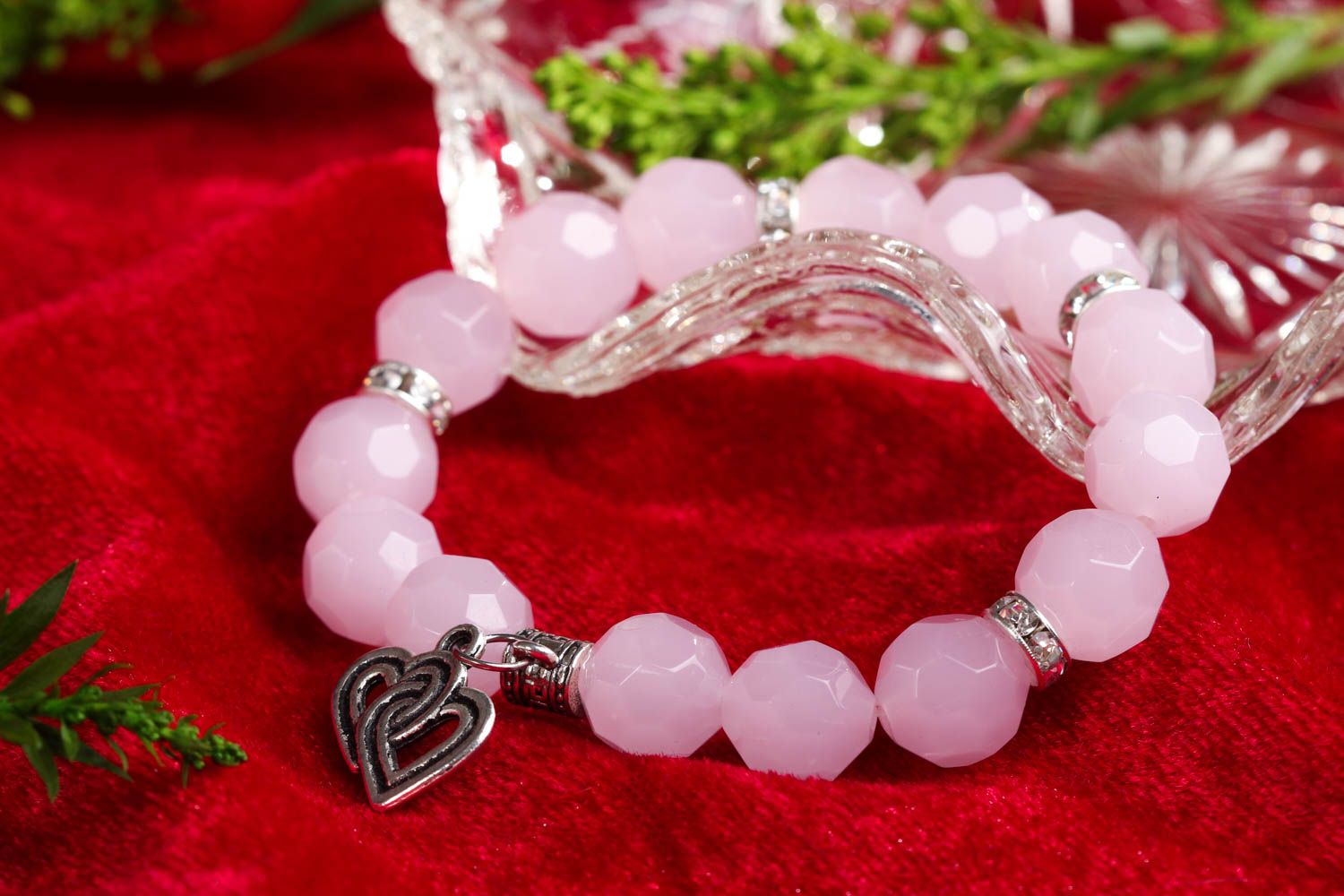 Bracelet pierres naturelles Bijou fait main en quartz rose Accessoire femme photo 1