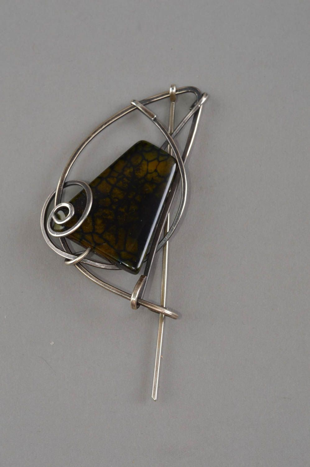 Handmade metal brooch pin designer jewelry gift idea for women  photo 3