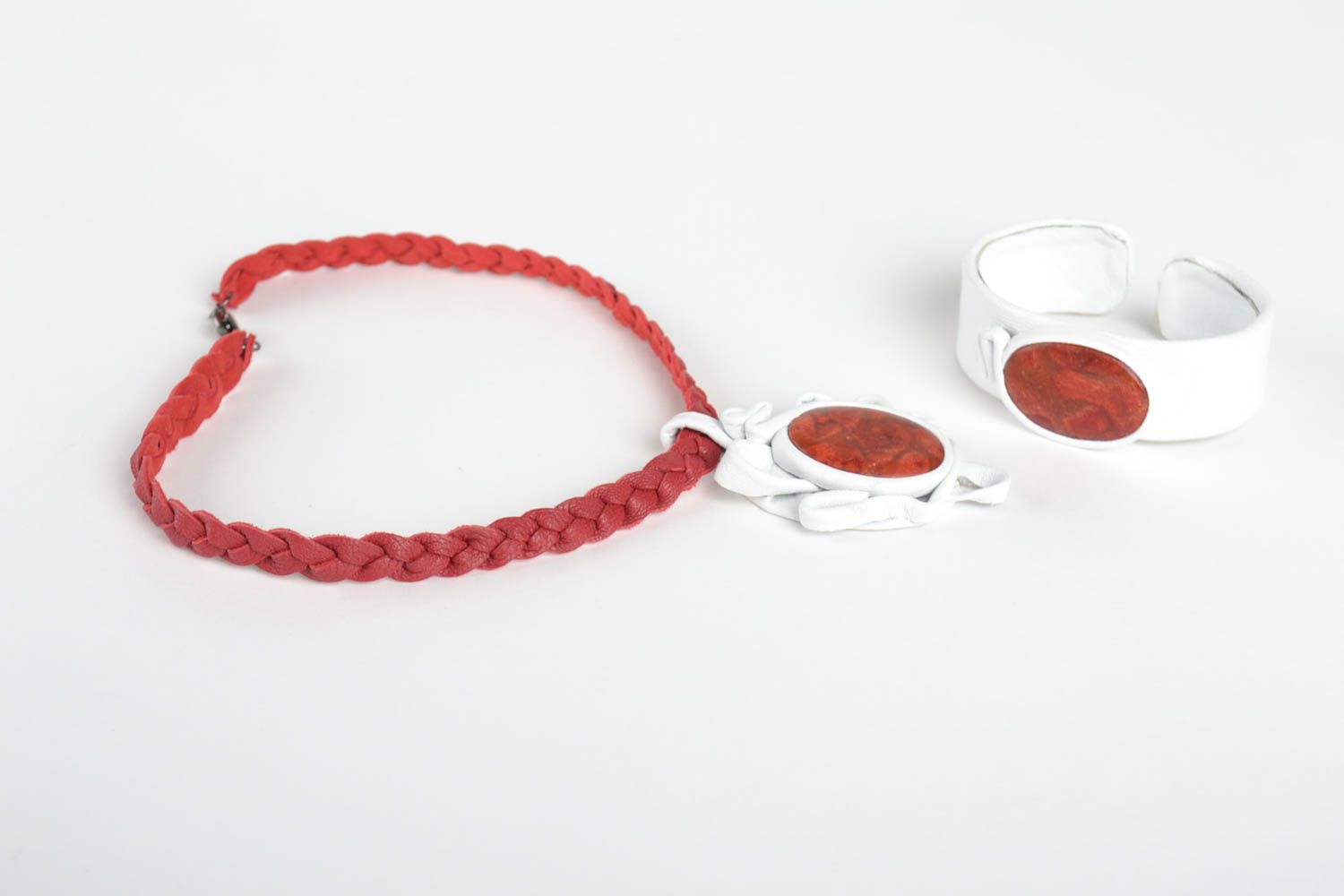 Handmade leather jewelry set designer bracelet and necklace leather accessories photo 4