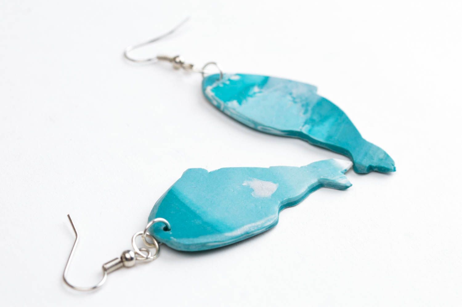 Blaue Schmuck Ohrringe handmade Polymer Schmuck Accessoire für Frauen Fische foto 4