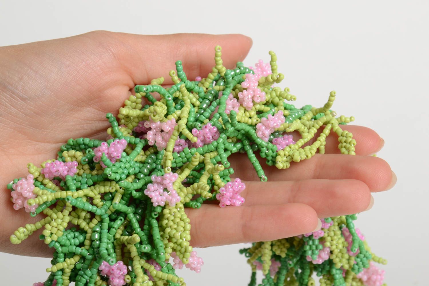 Collier en perles de rocaille Bijou fait main vert avec fleurs Cadeau femme photo 5