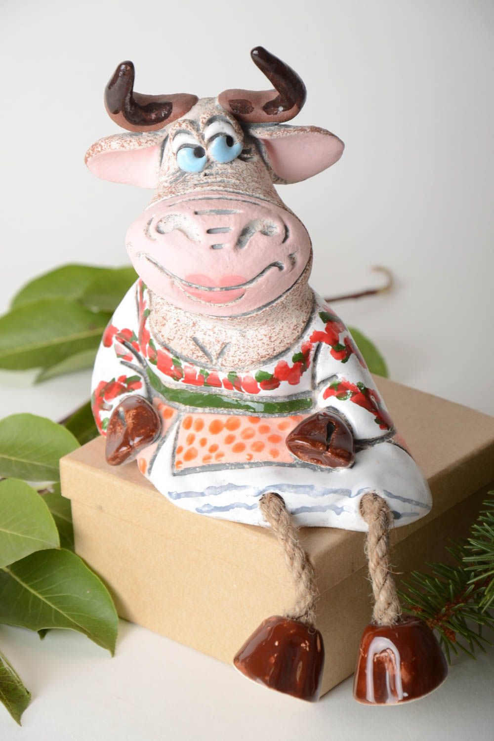 Tirelire vache céramique Tirelire fait main peinte originale Cadeau pour enfant photo 1
