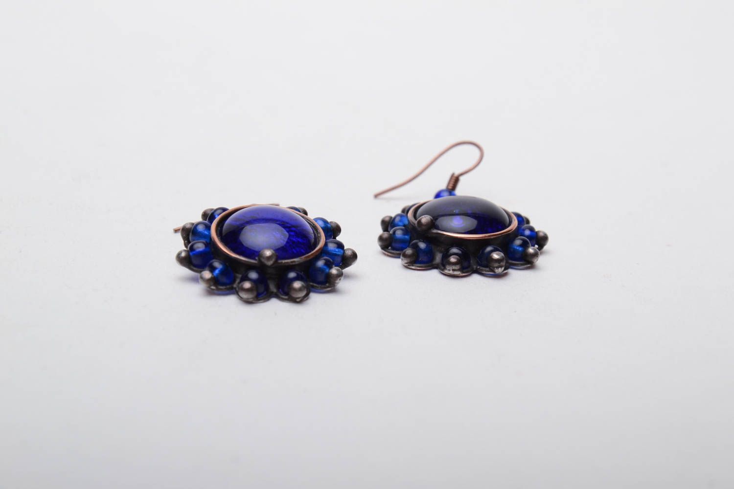 Copper earrings with blue glass photo 3