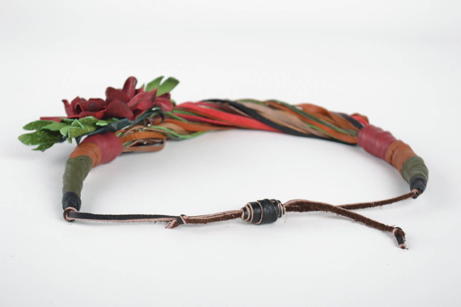 Gros collier en cuir naturel Bijou fait main Cadeau femme design unique fleur photo 4
