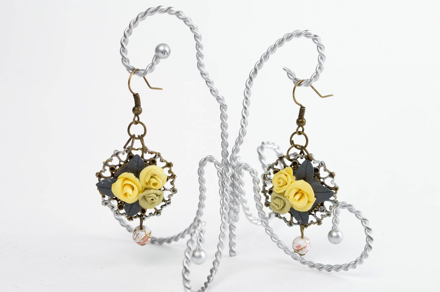 Handmade vintage earrings plastic flower earrings polymer clay ideas small gifts photo 1