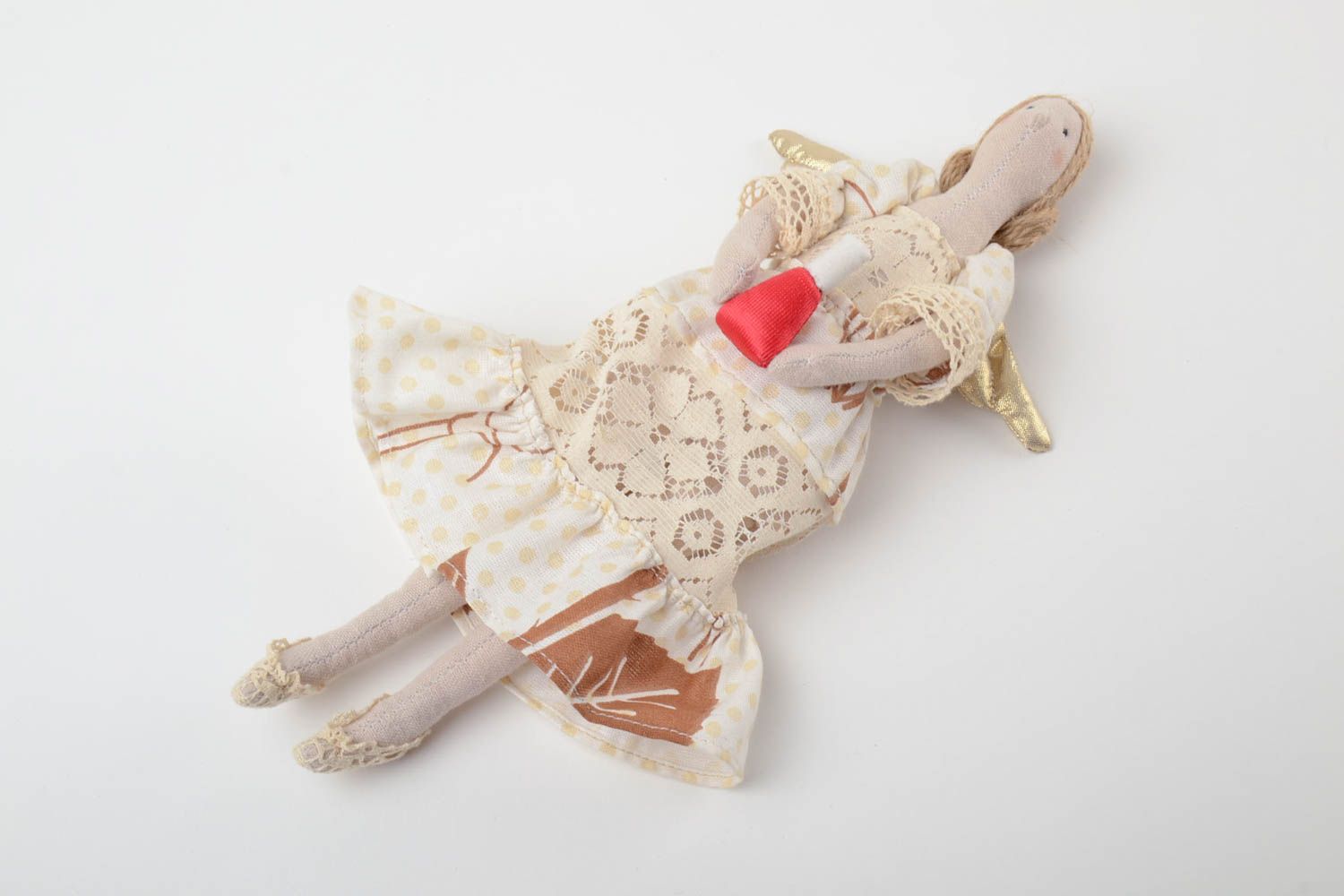 Petite poupée en tissu de lin et toile de coton faite main décorative ange  photo 2