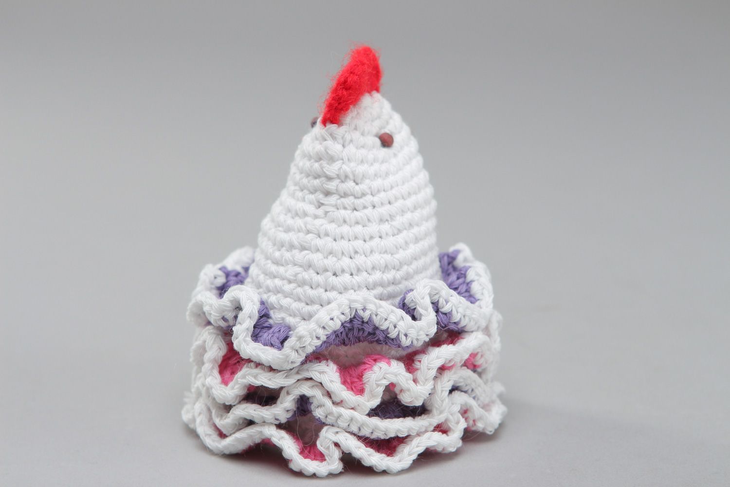 Handmade Easter chicken crocheted of cotton threads decoration for painted eggs photo 2