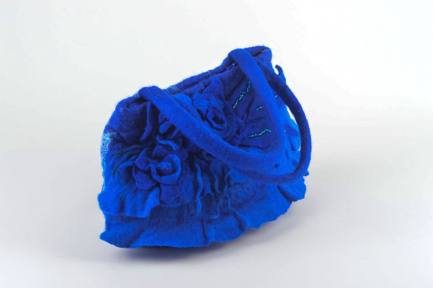 Нарядная сумка ручной работы женская сумка синего цвета сумка валяние красивая фото 5