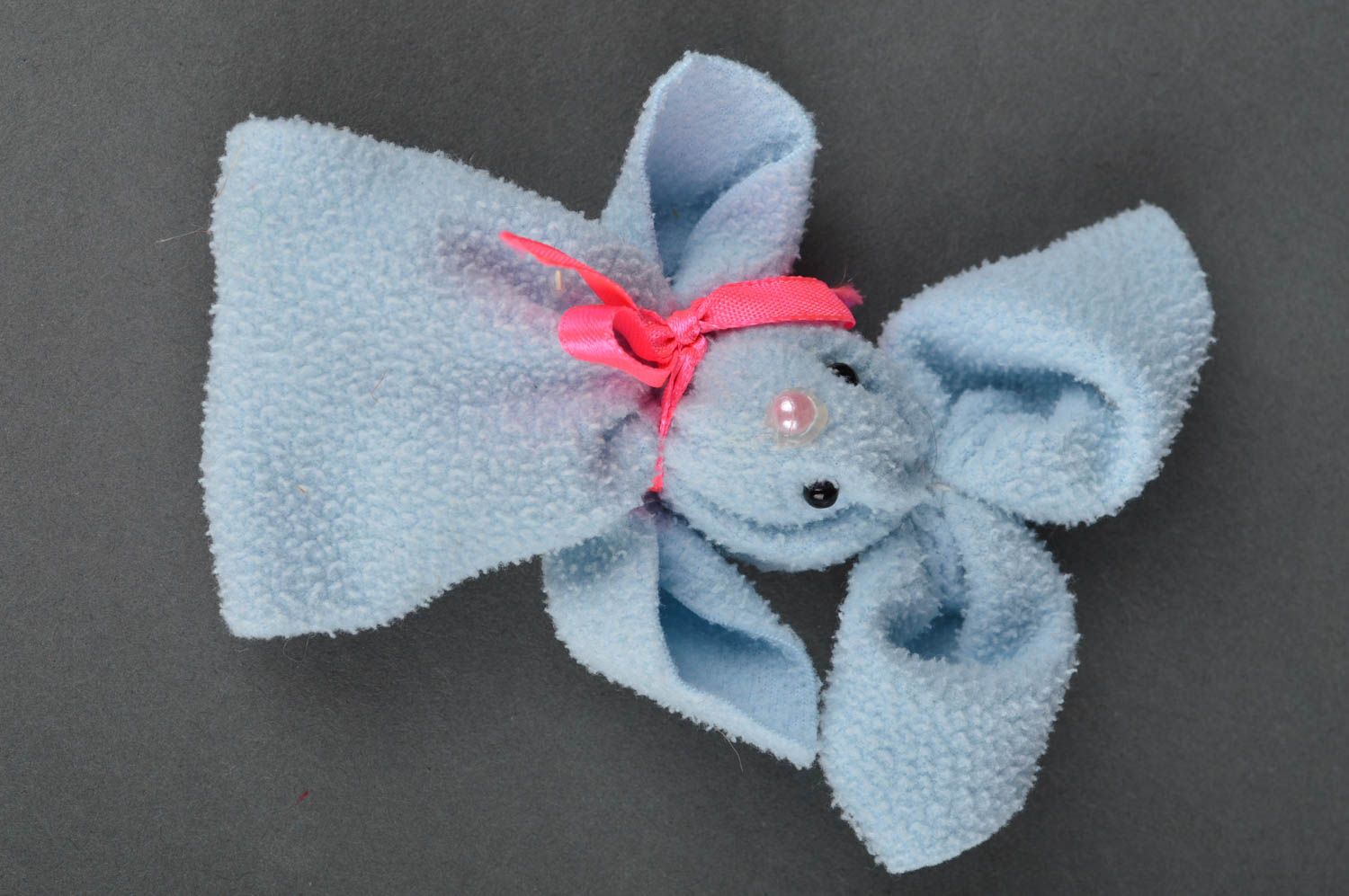 Handmade cute finger toy blue rabbit made of fleece for kids and parents  photo 2