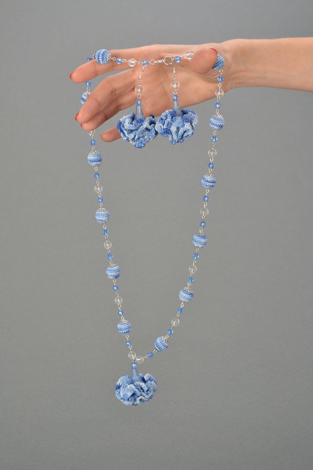 Ensemble de bijoux tricotés bleus Ciel  photo 2