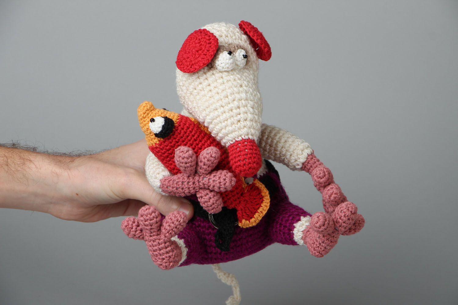 Crochet toy Mouse with Fish photo 4