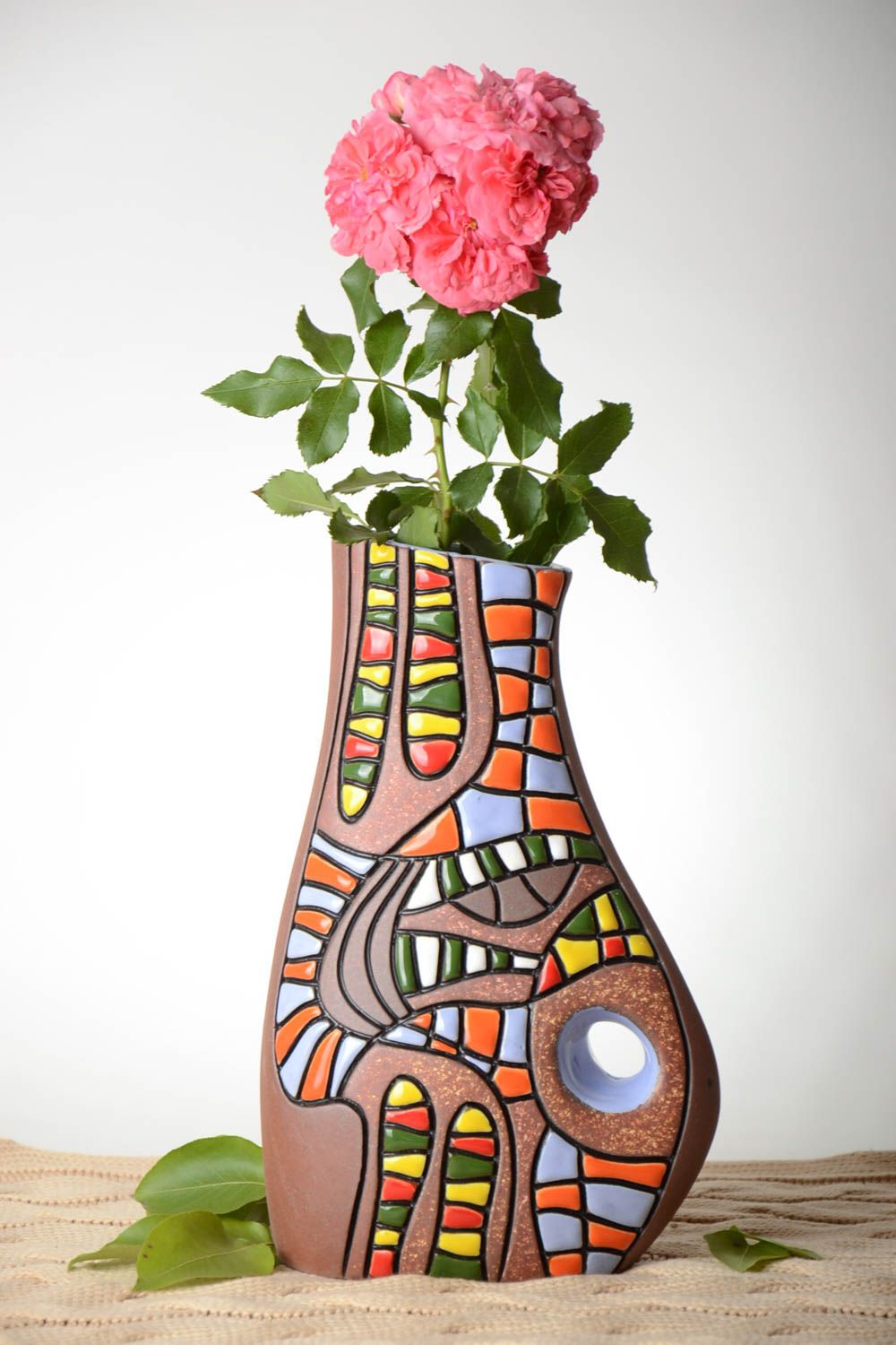 Vase céramique multicolore Vase fait main peint original Décoration d'intérieur photo 1