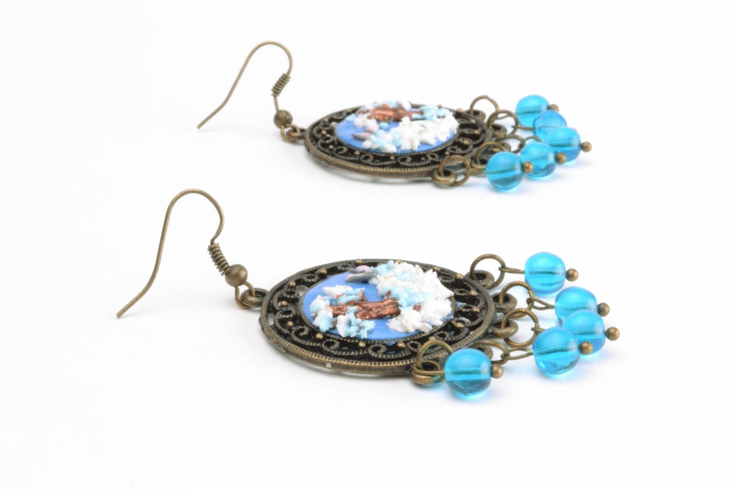 Polymer clay earrings with beads photo 4