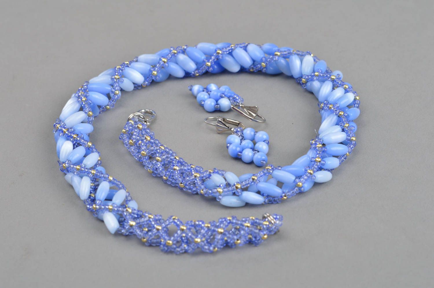 Designer Schmuckset aus echten Steinen Collier und Ohrringe in Blau handmade foto 3