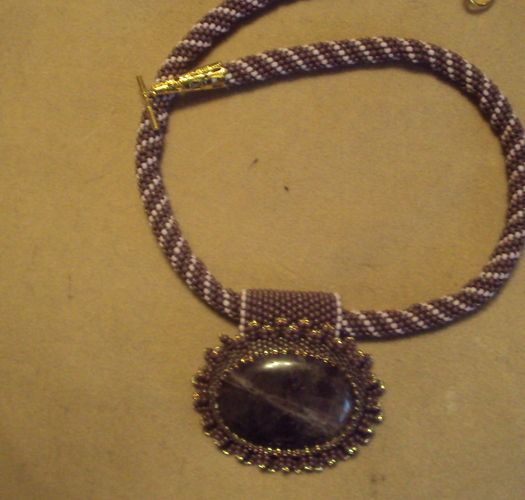 Massive evening beaded necklace with amethyst photo 1