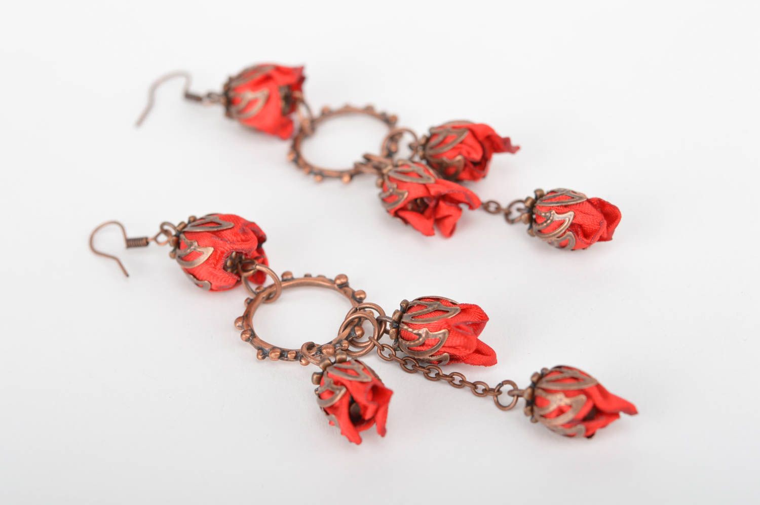 Handmade Blumen Ohrringe Damen Schmuck Accessoire für Frauen rote Rosen foto 3