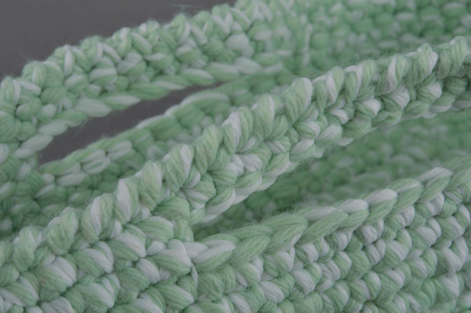 Unusual beautiful green handmade textile basket crochet of acrylic threads photo 3