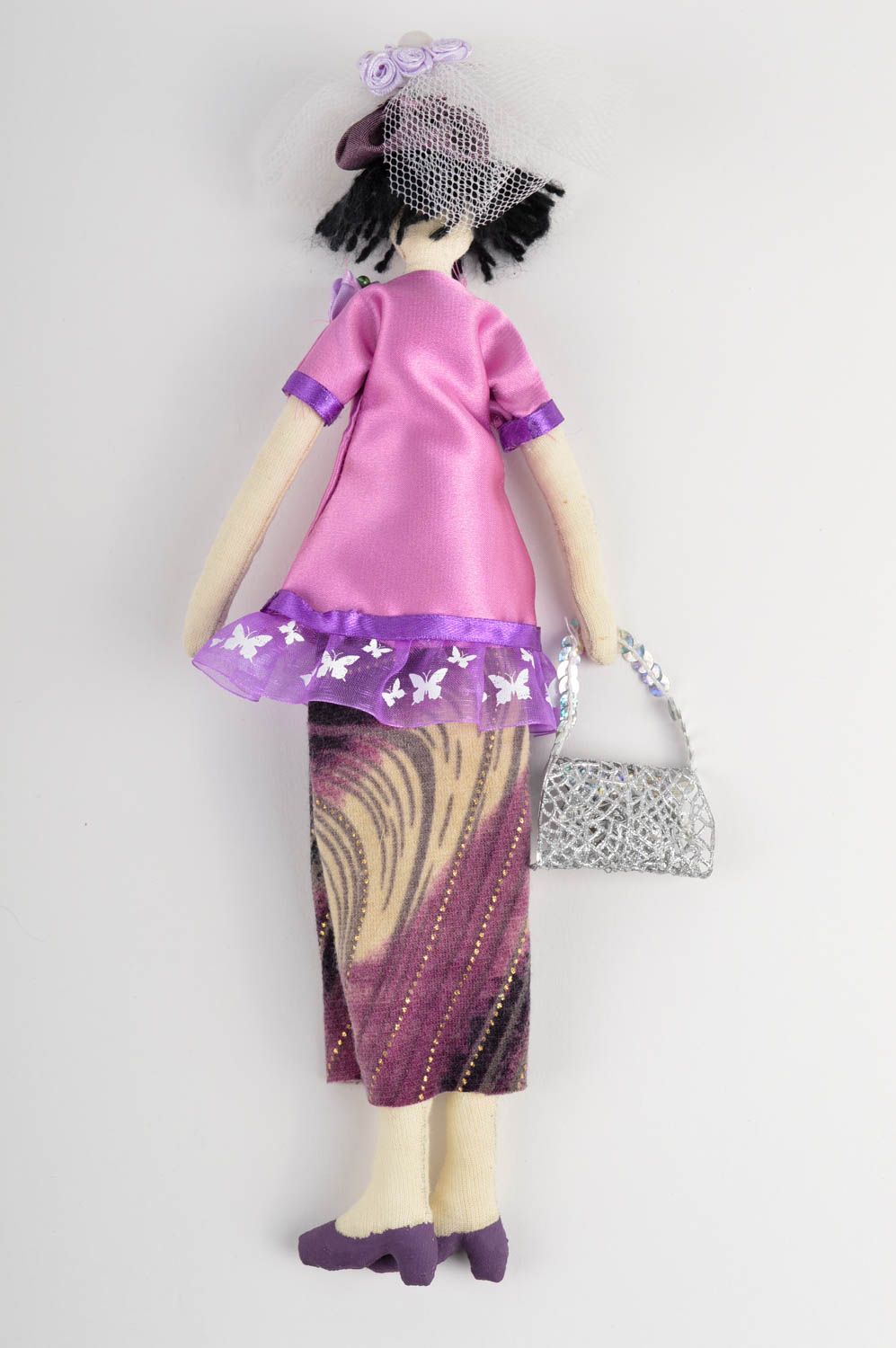 Muñeco artesanal cosido juguete original de lino elemento decorativo chica foto 3