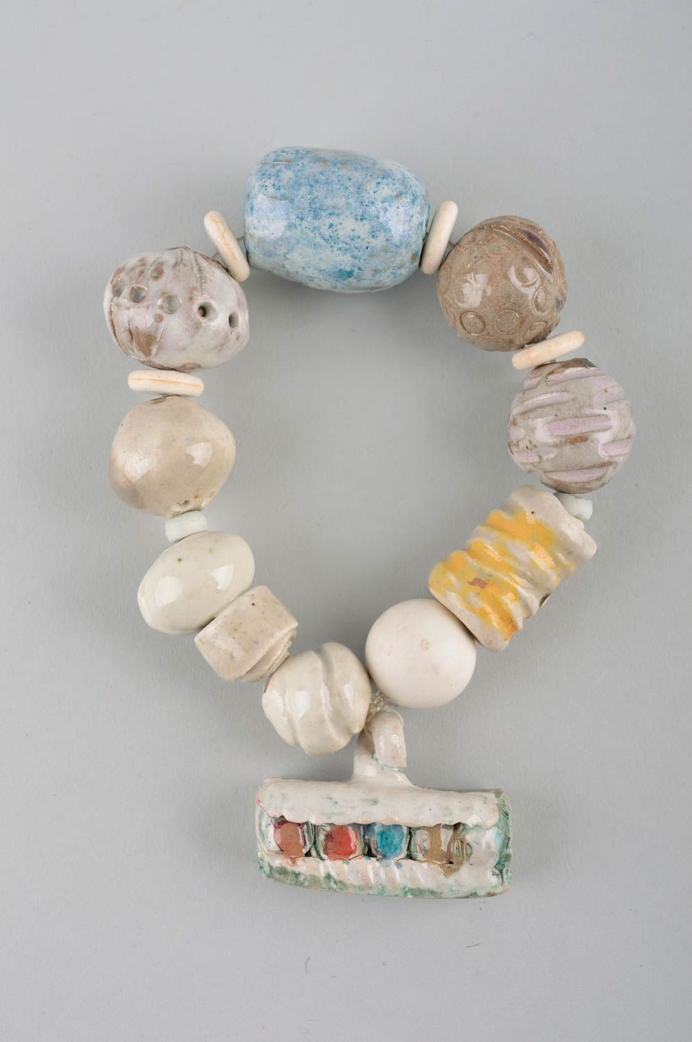 Unusual handmade ceramic bracelet clay bead bracelet accessories for girls photo 2