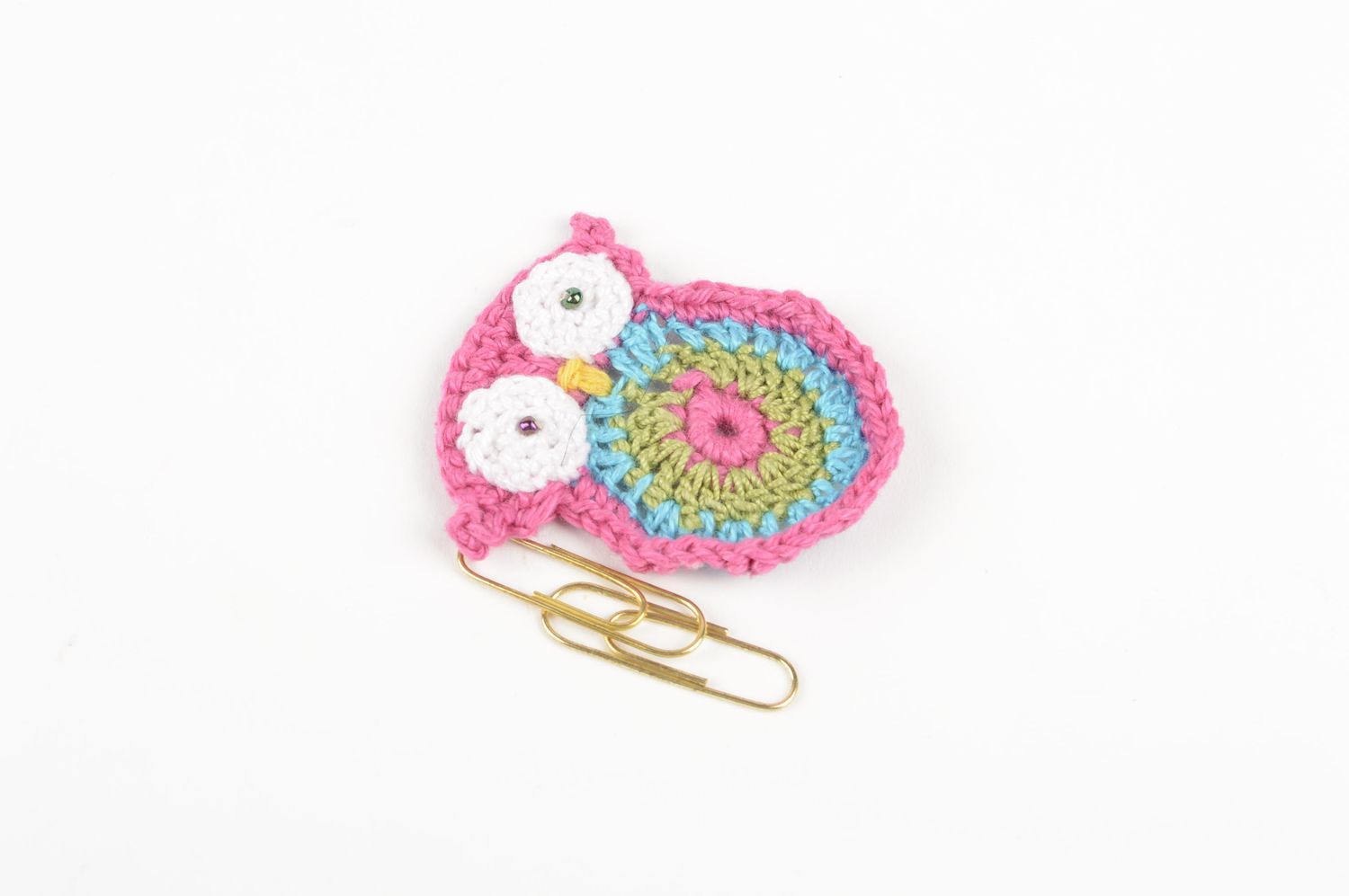 Handmade crocheted owl designer jewelry fittings textile blank for brooch photo 5