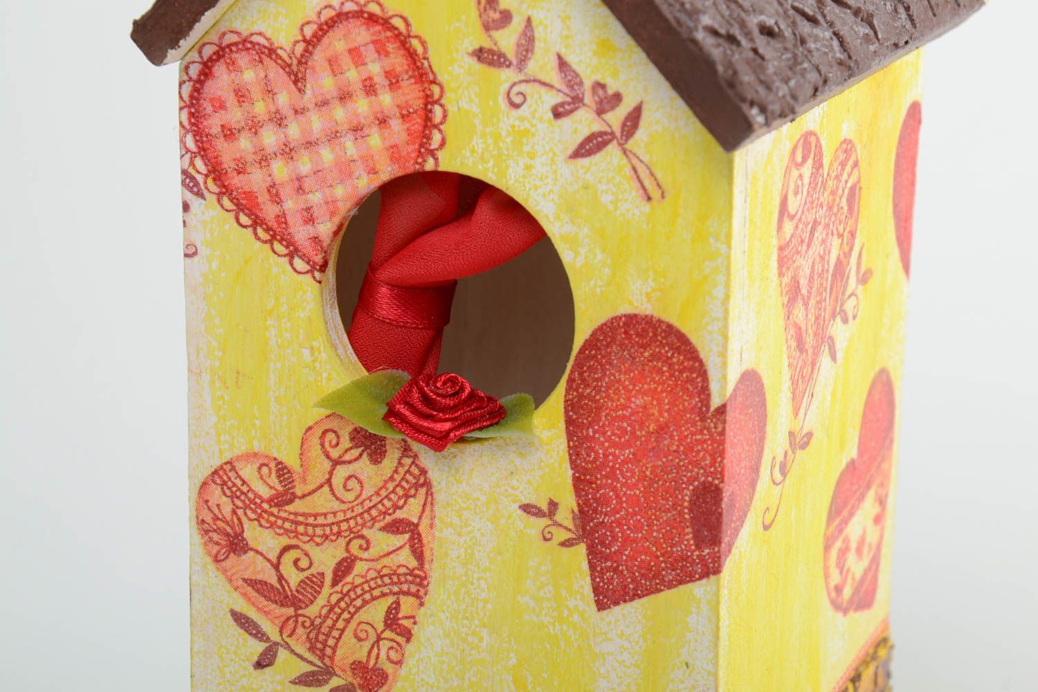 Künstlerischer schöner Behälter für Teebeutel aus Holz handmade Decoupage Technik Haus foto 4