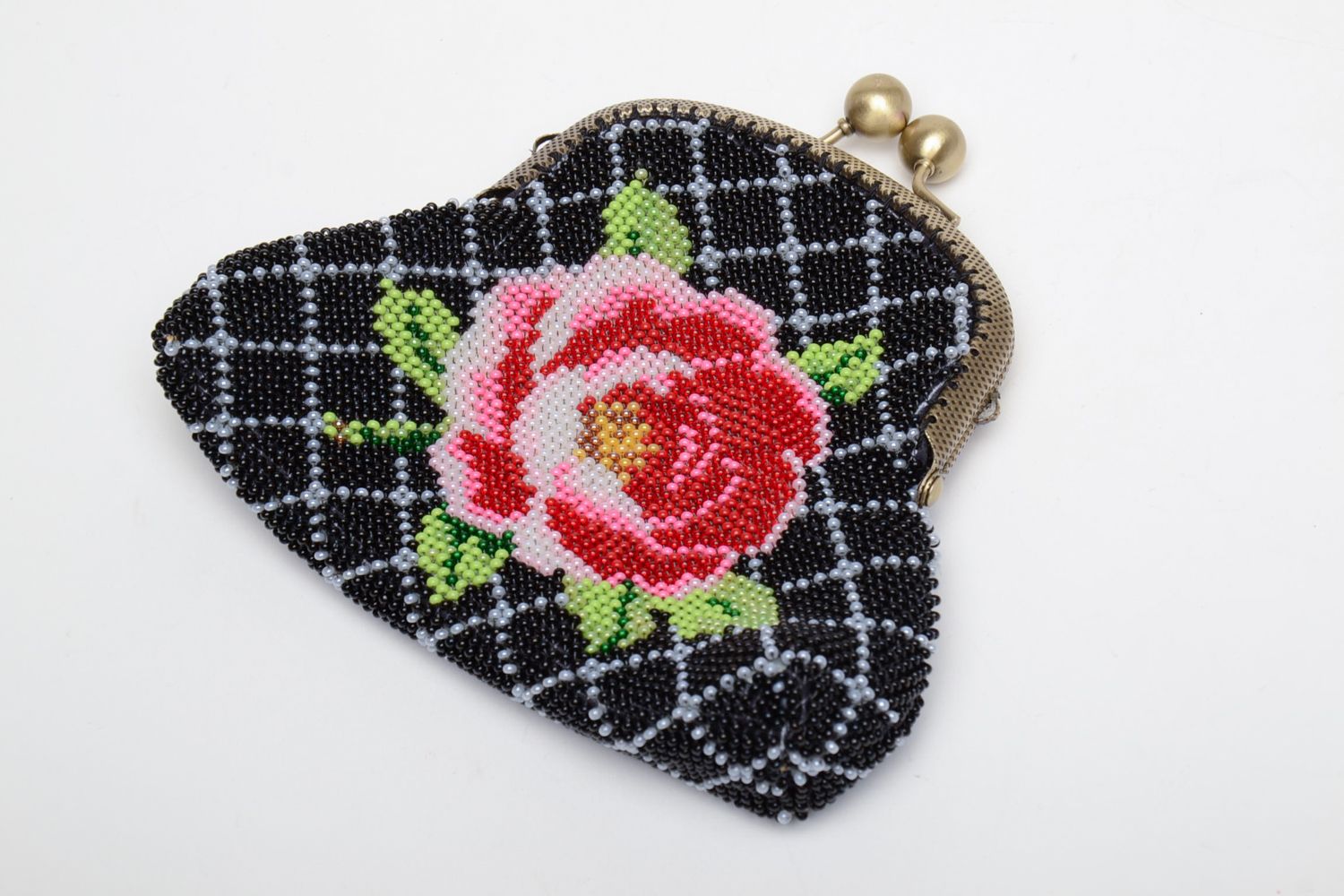 Leather wallet embroidered with beads photo 2