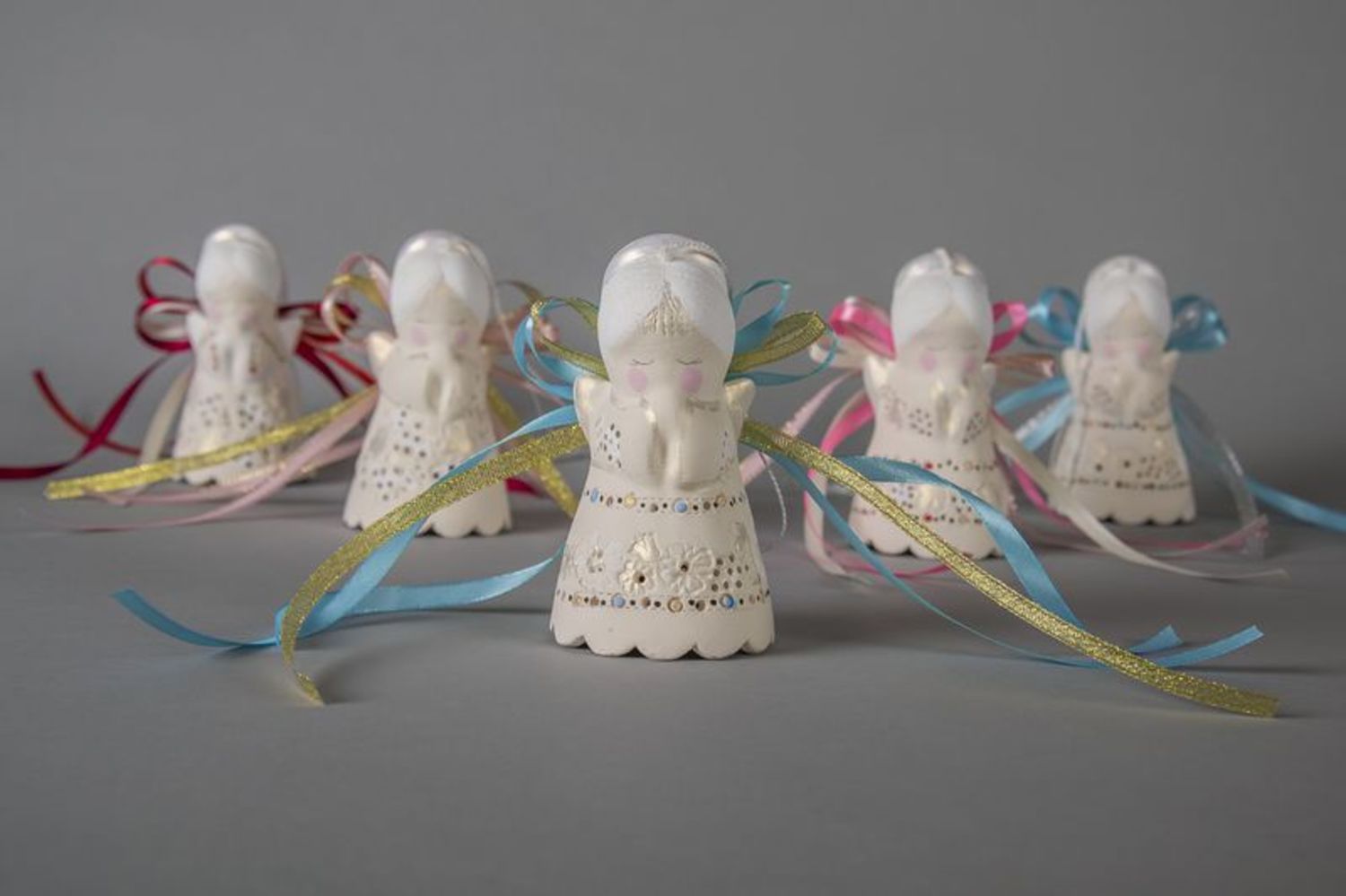 Ceramic angel bell with ribbons  photo 4