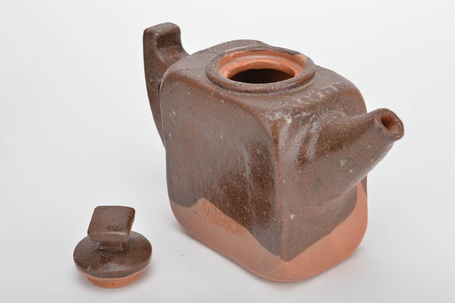 Handmade decorative designer rectangular ceramic teapot with lid  photo 1