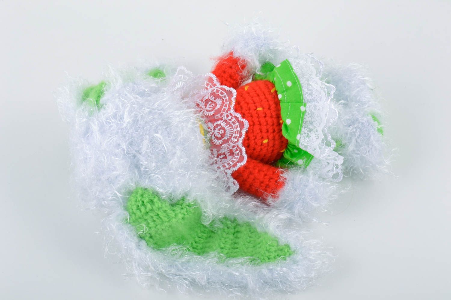 Light nice handmade soft crochet toy little hare in dress photo 5