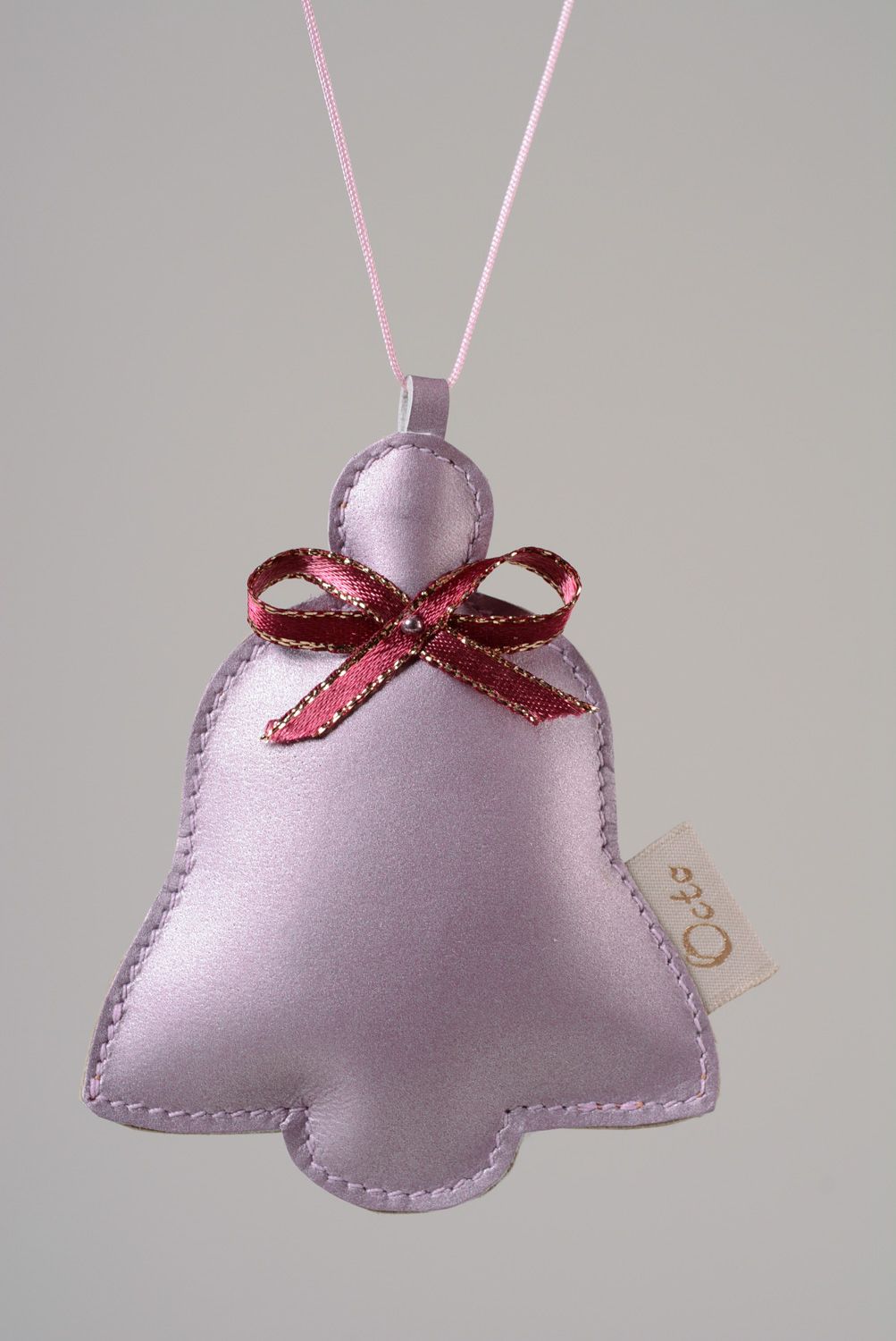 Homemade two-colored leather bag charm or keychain Bell photo 1