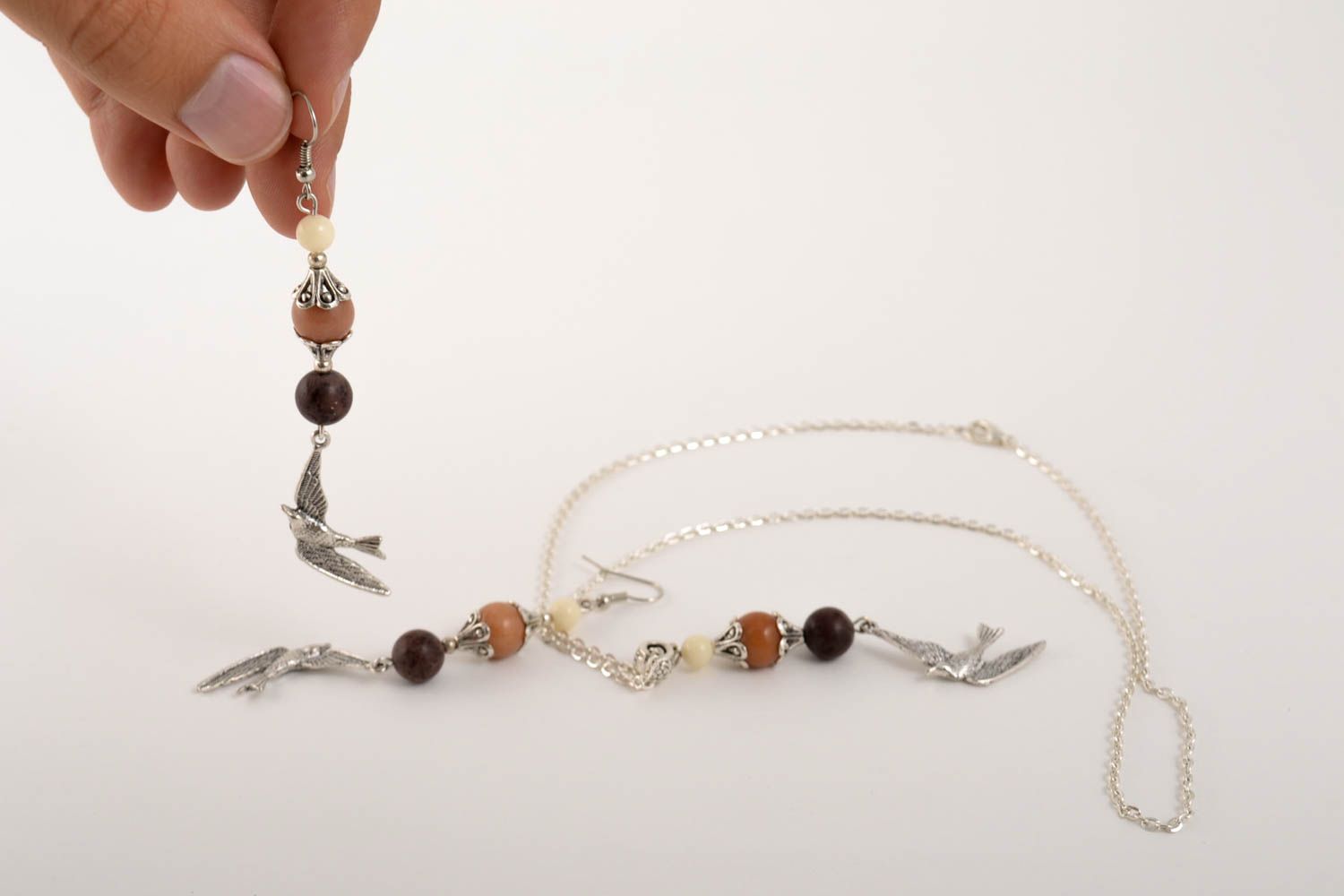 Handmade gemstone jewelry set beaded pendant beaded earrings fashion tips photo 5