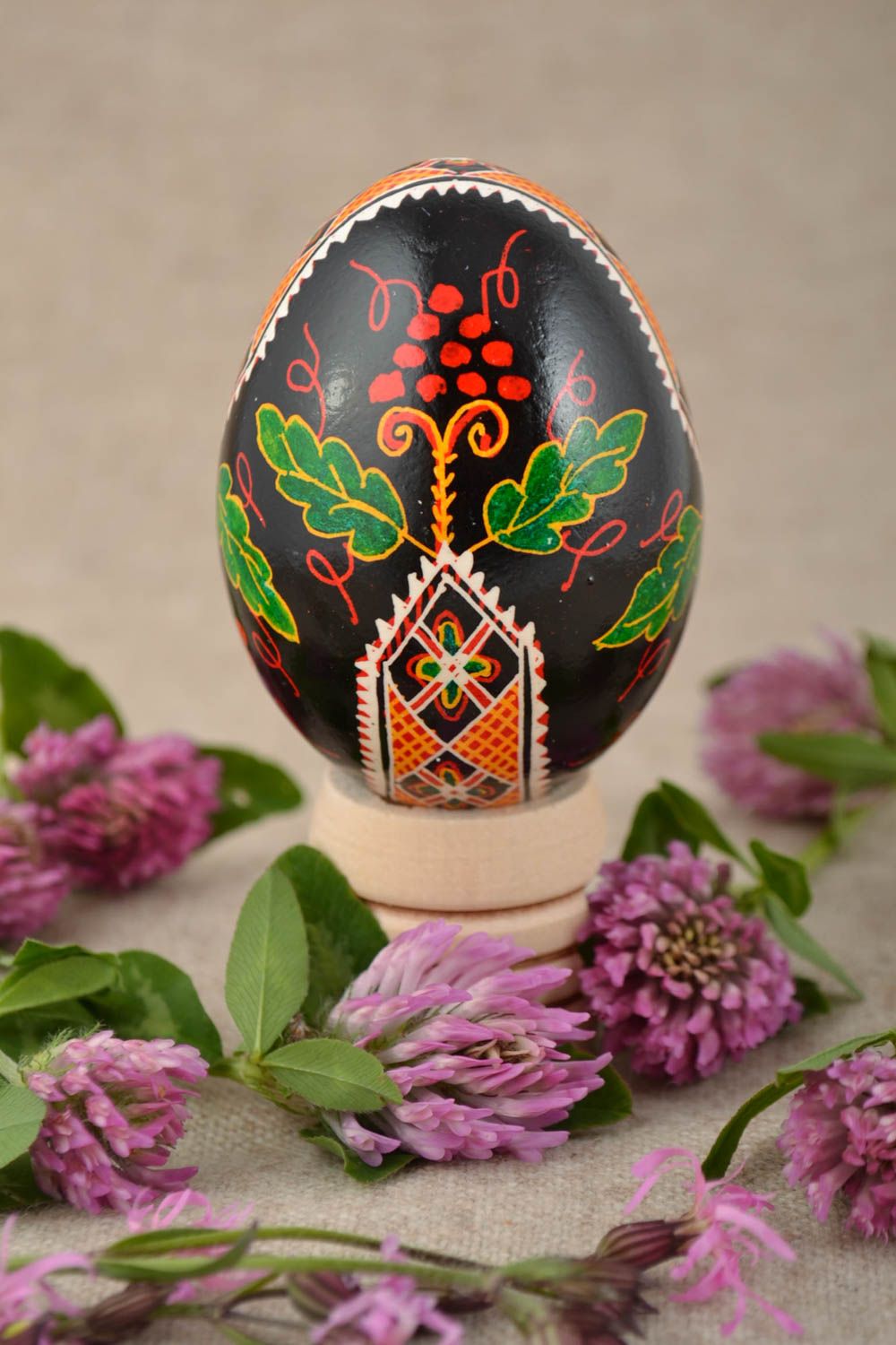 Black Easter chicken egg painted with acrylics handmade Easter decor for home photo 1