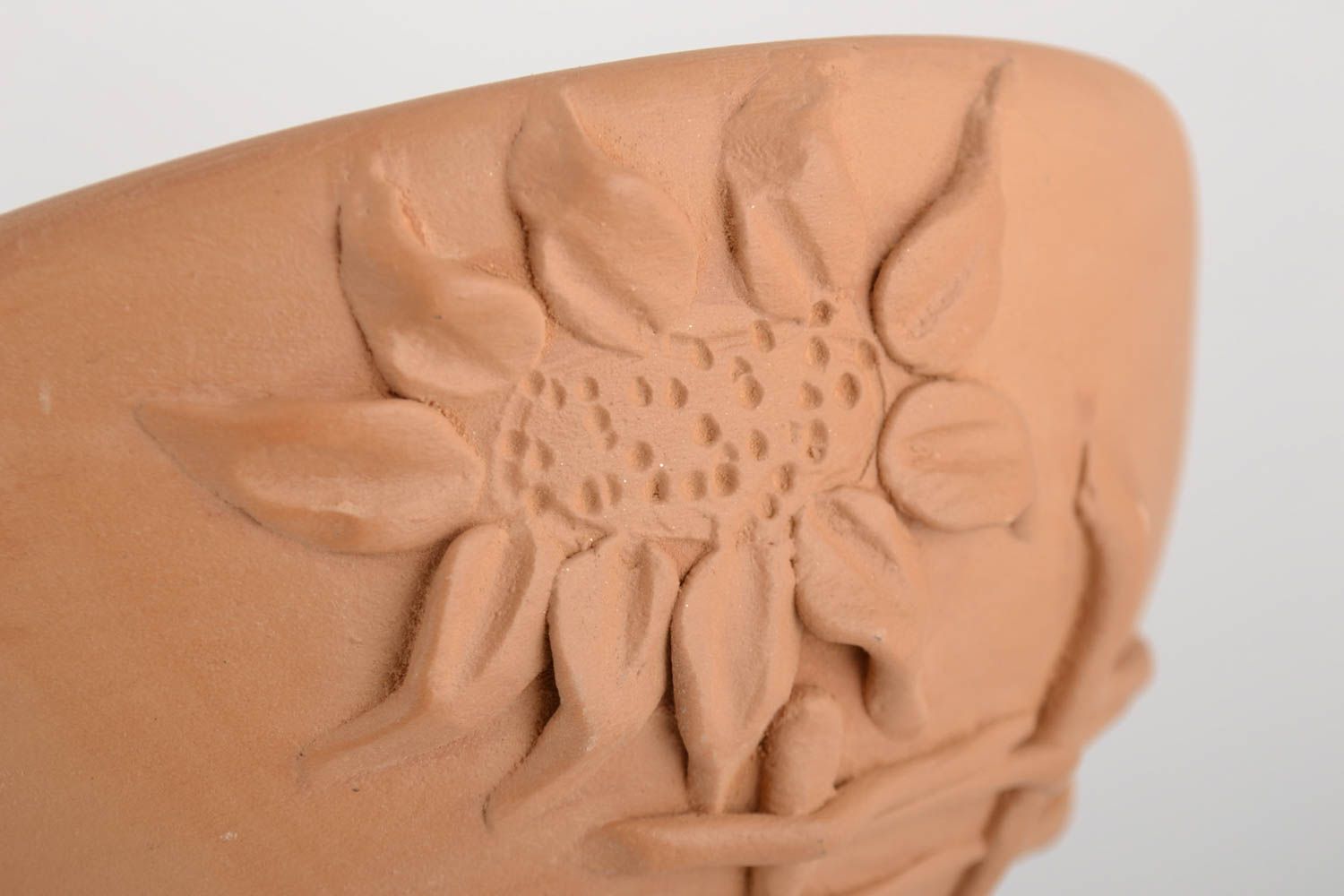 3-inch ceramic soup bowl with molded sunflower pattern in light terracotta color 1lb photo 5