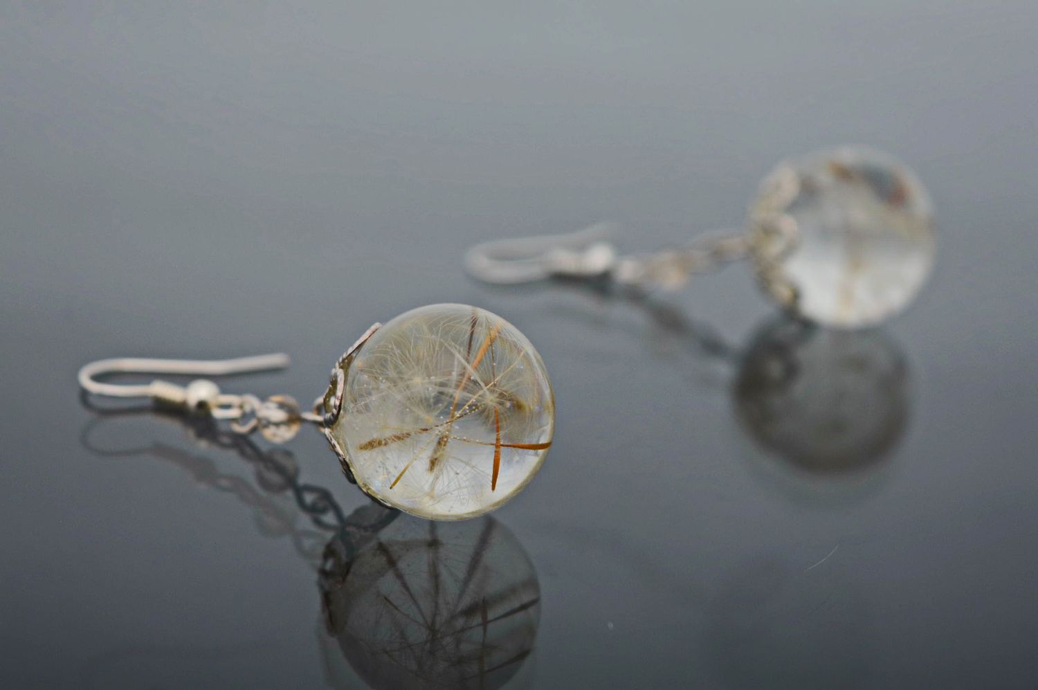 Epoxy earrings with dandelions photo 1