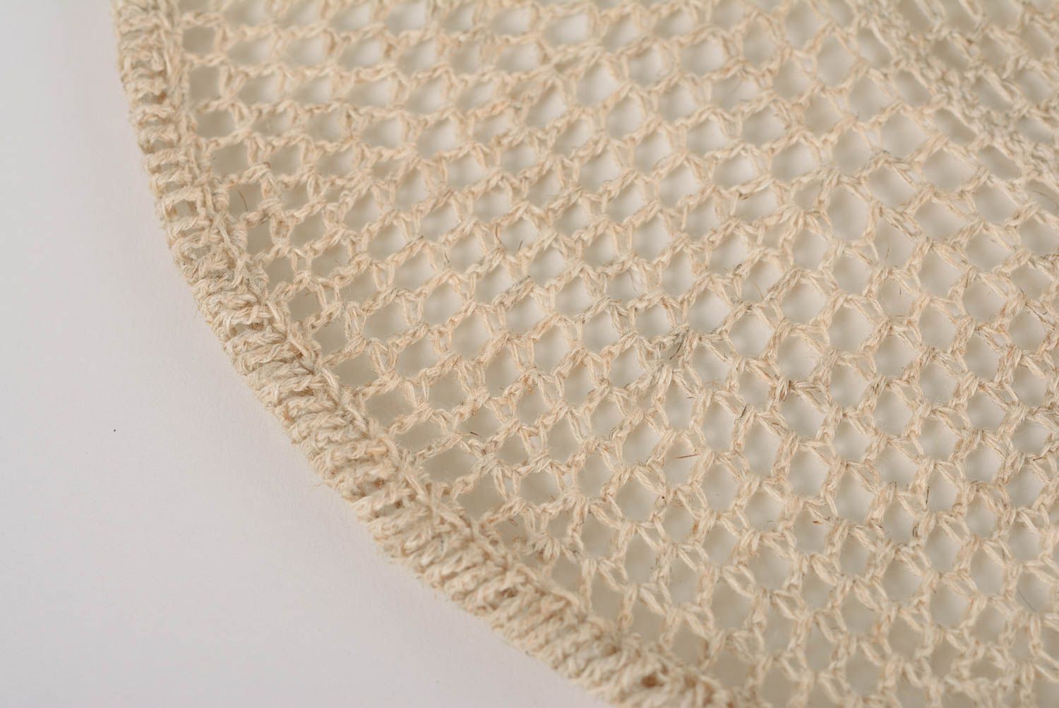 Designer openwork knitted hat made of linen handmade summer light accessory photo 4