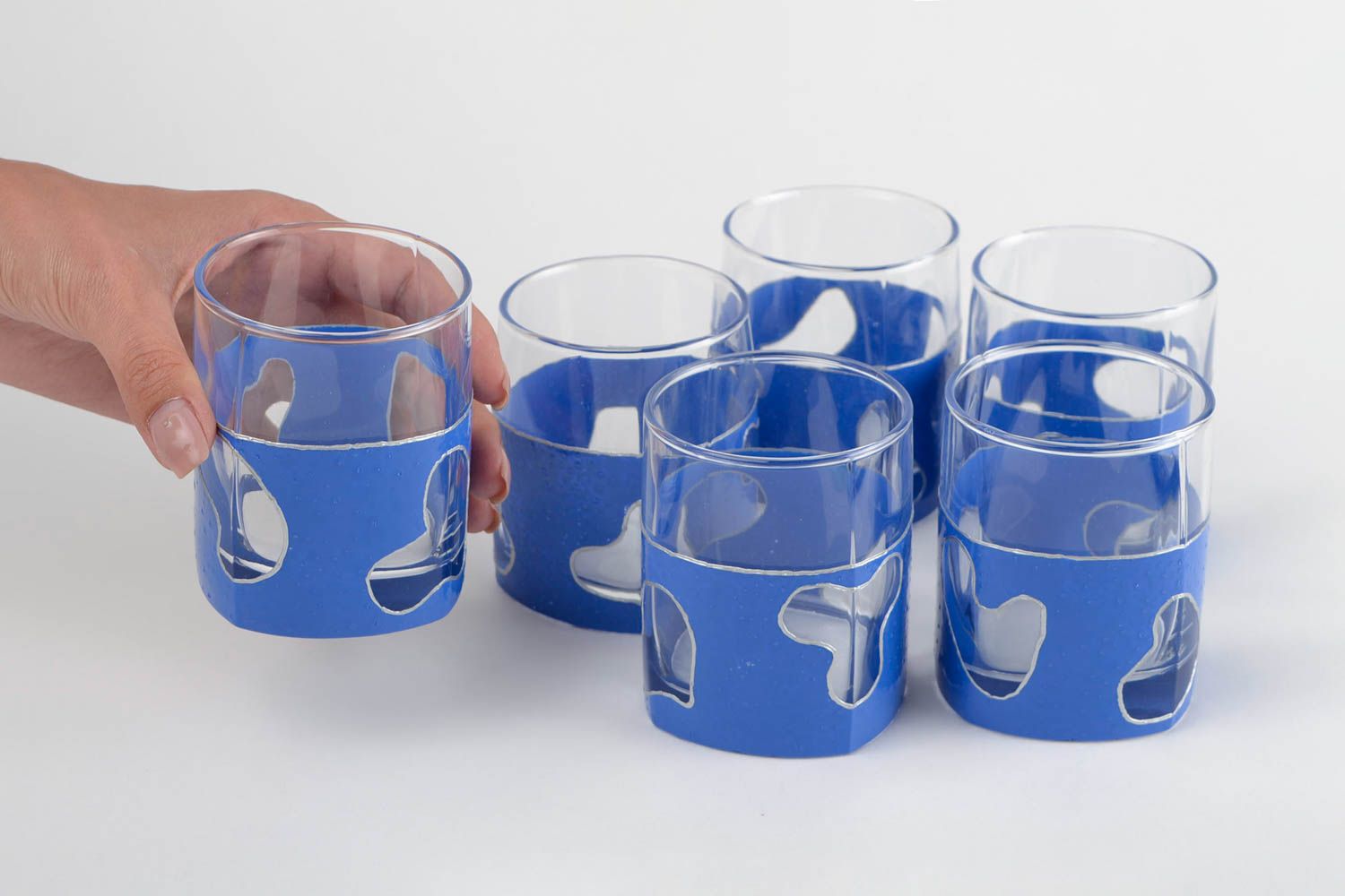 Gläser mit Muster handgemachte Gläser festlich verzierte Gläser 6 Stück foto 2