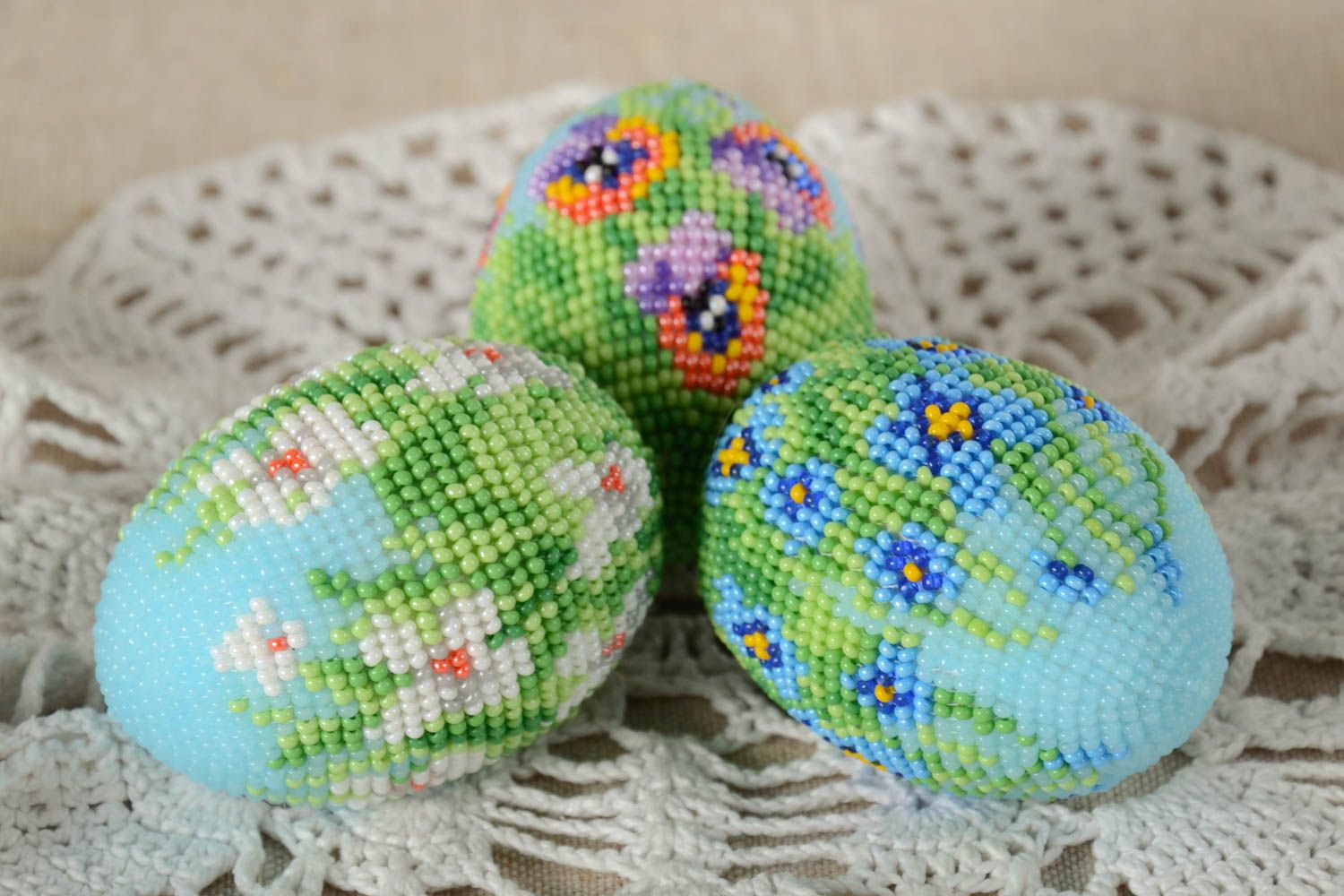 Handmade unique set of three Easter eggs present designer interior decoration photo 1
